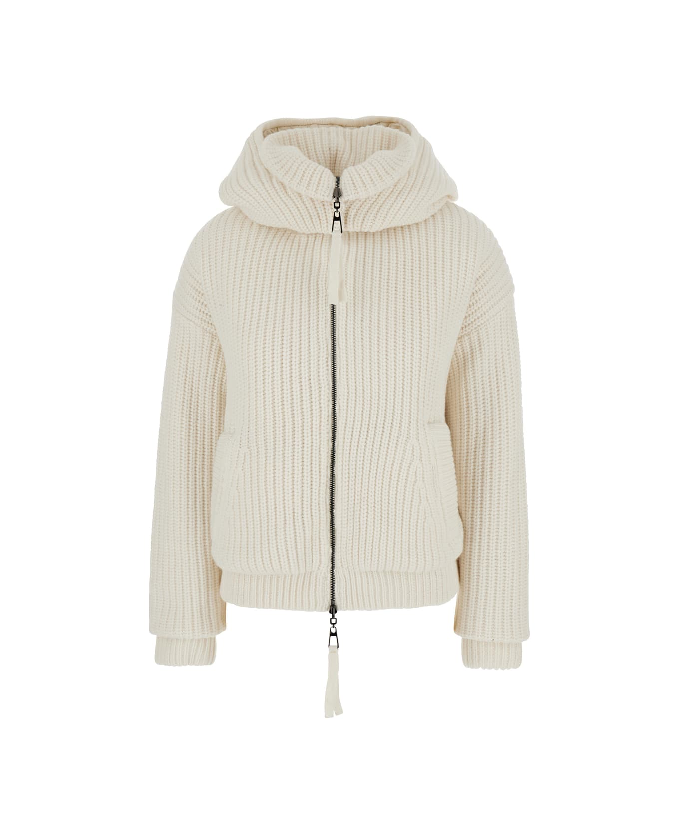 Parosh White Knit Down Jacket With Hood In Wool Woman - White