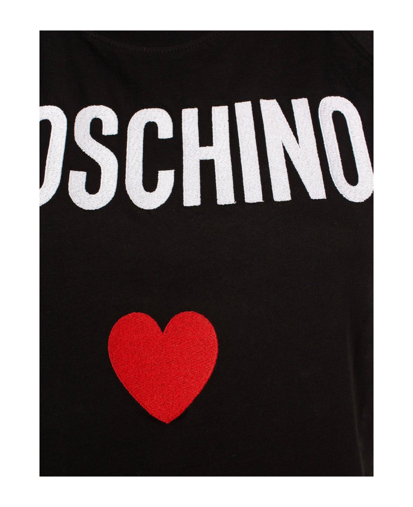 Moschino Logo Embroidered T-shirt Dress - BLACK
