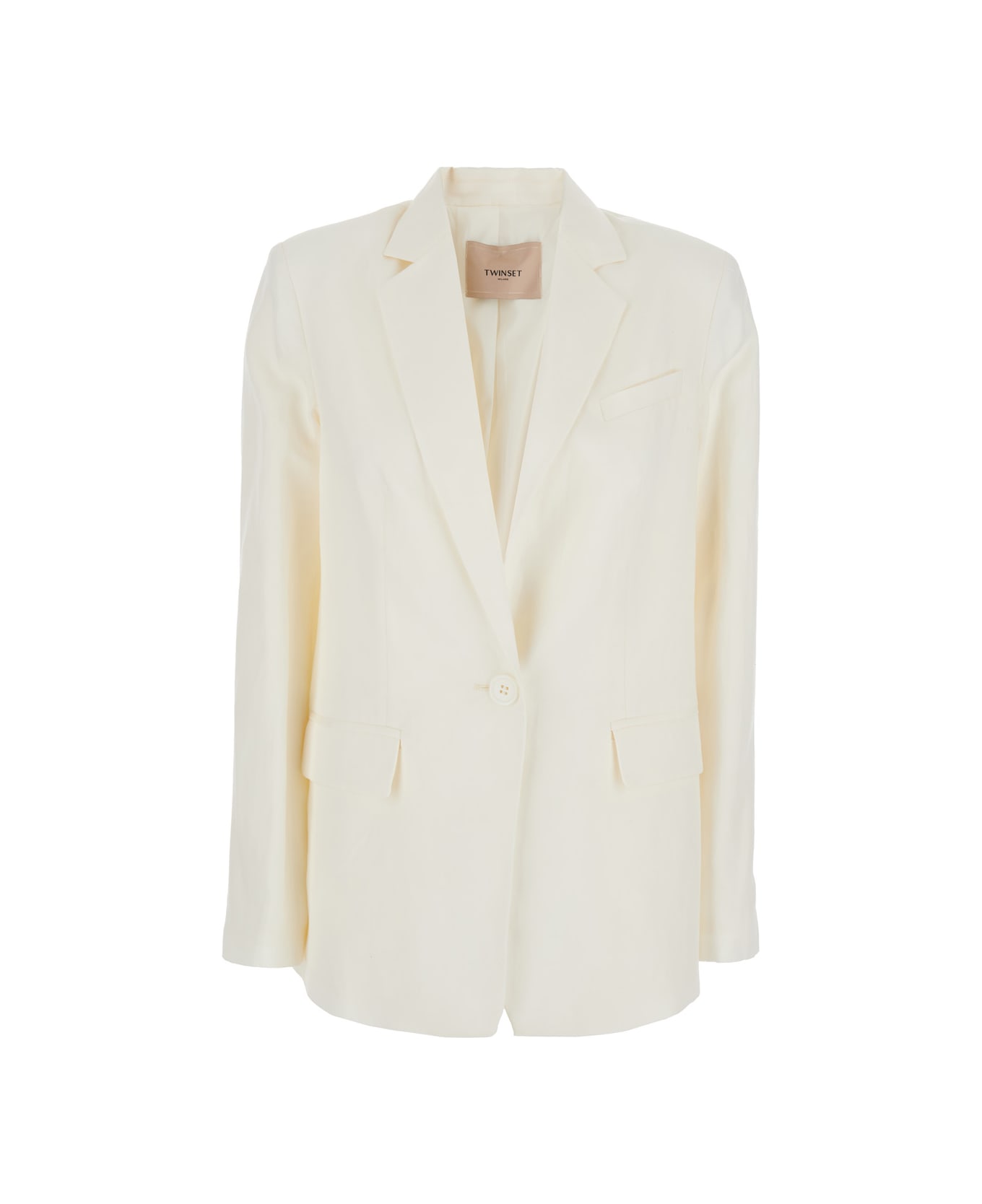 TwinSet White Single-breasted Jacket With Notched Revers And Dropped Shoulders In Linen Blend Woman - White