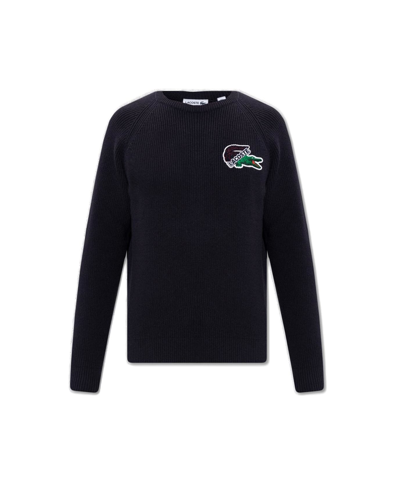 Lacoste Logo Patch Knitted Crewneck Jumper - Blue