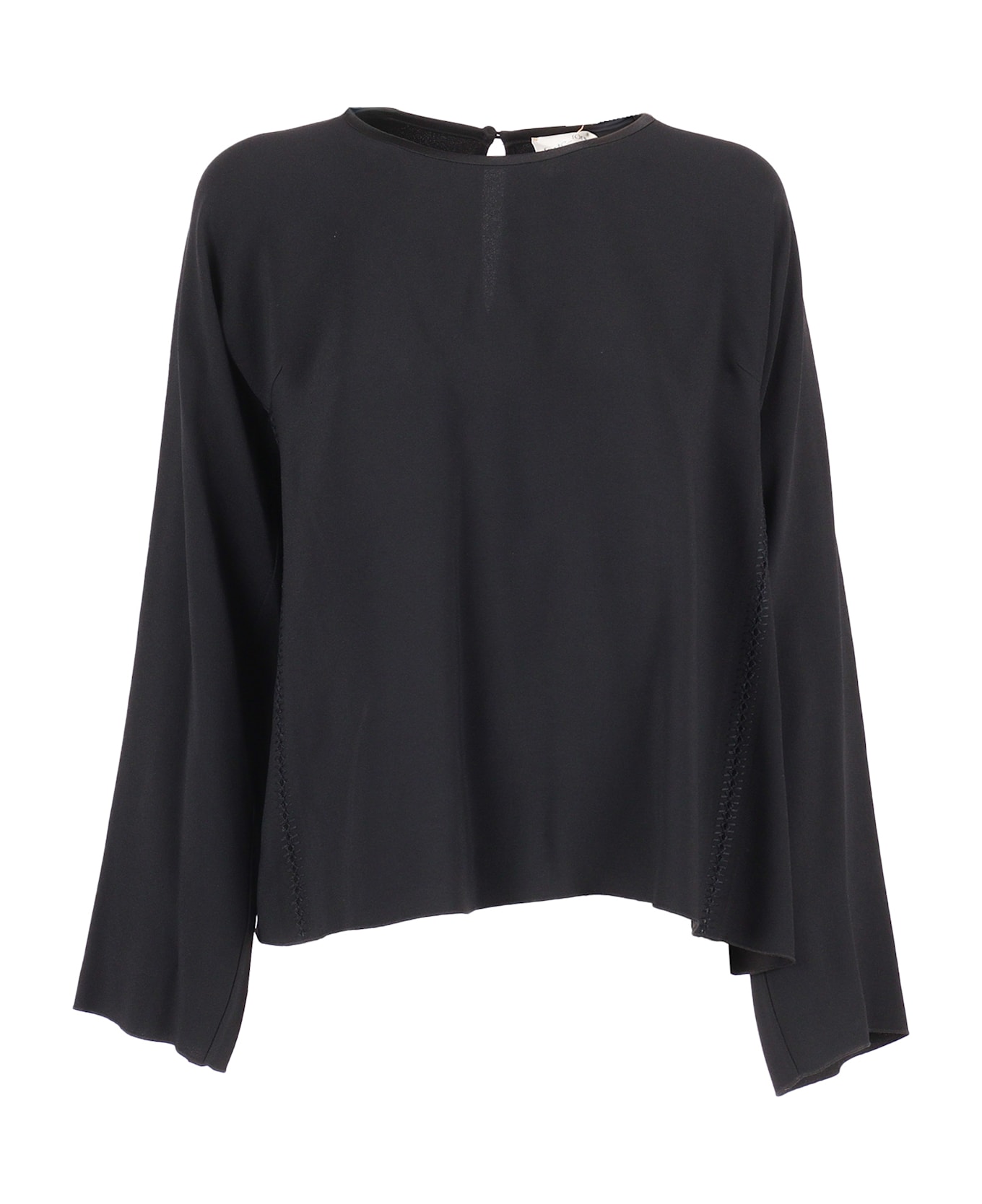 Forte_Forte Long-sleeved Embroidered Top In Matte Satin - BLACK