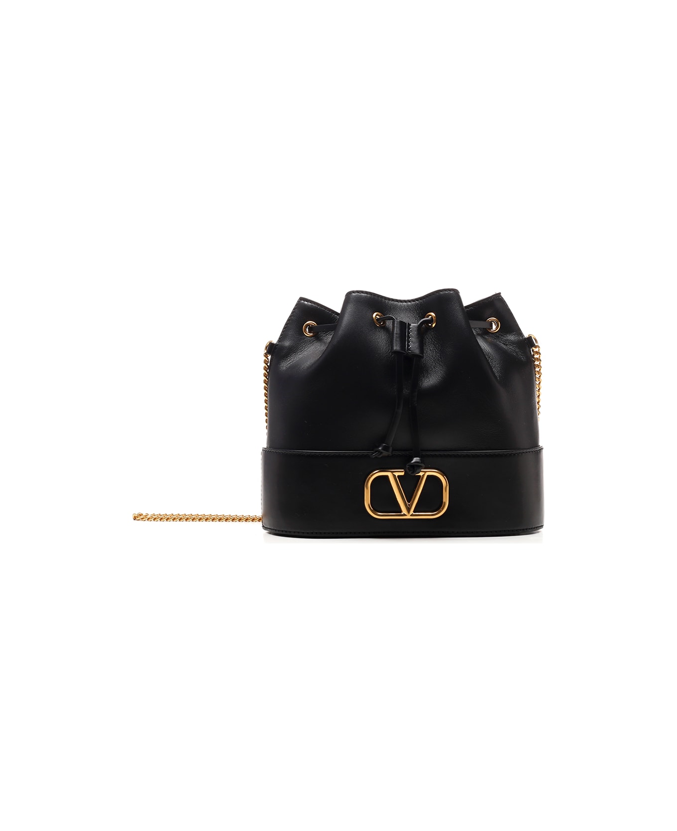 Valentino Garavani Black Leather 
v Logo
 Bucket Bag - Black
