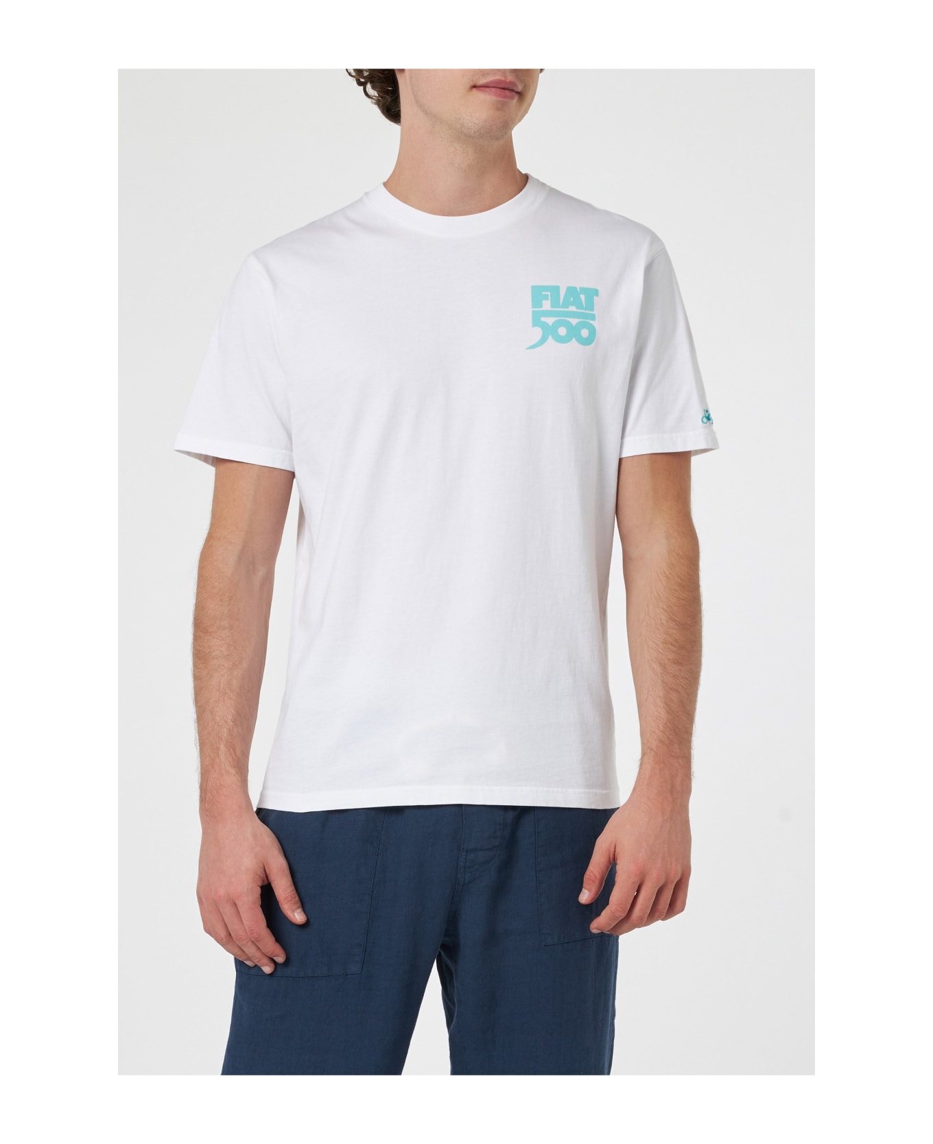 MC2 Saint Barth Man Cotton T-shirt With Spiaggina Front And Back Placed Print | Fiat 500 Special Edition - WHITE