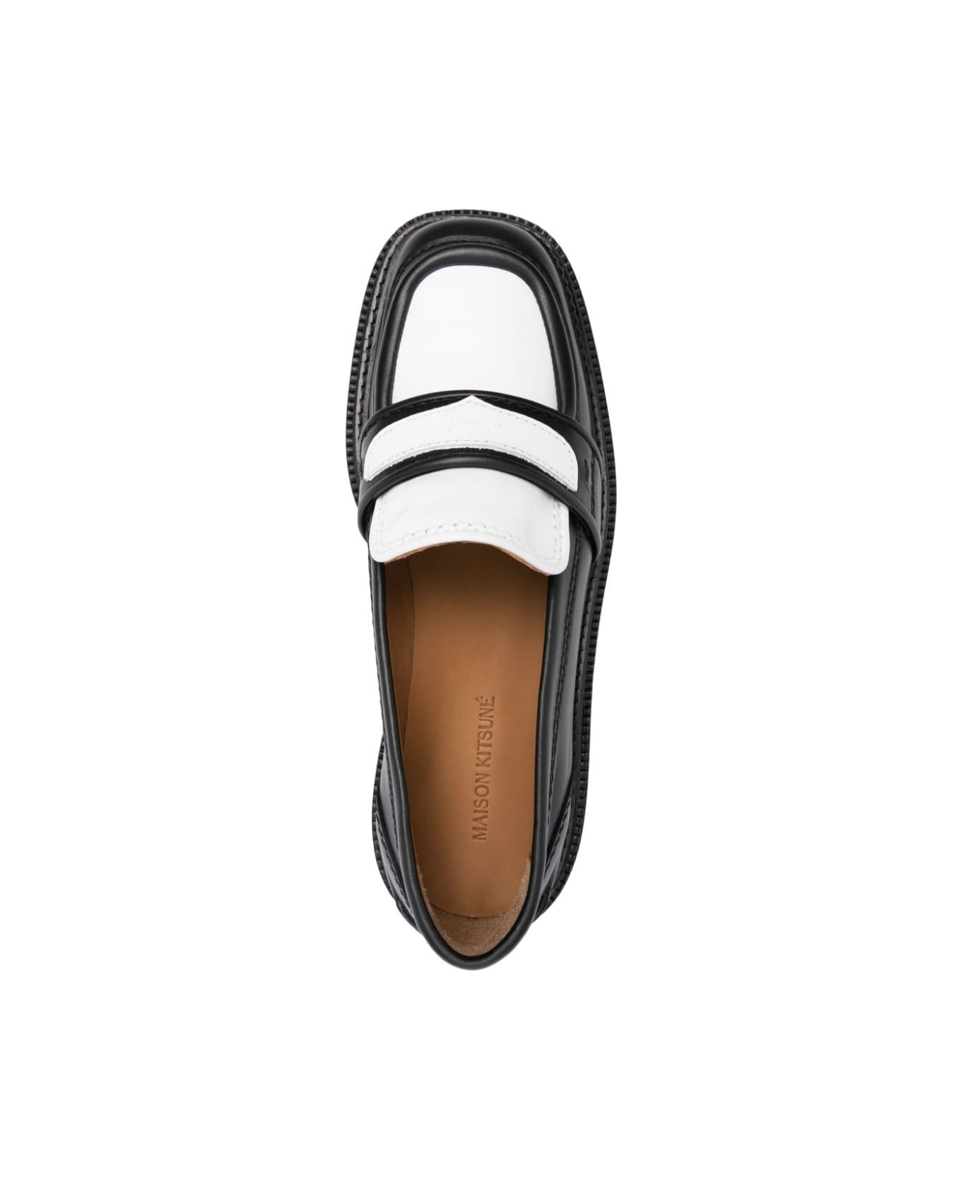 Maison Kitsuné Bicolor Leather Loafers - Black White フラットシューズ