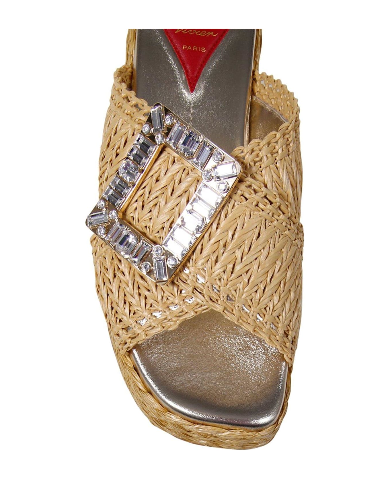 Roger Vivier Embellished Platform Mules - Beige