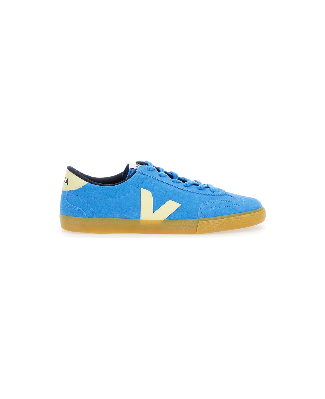 Veja 'volley' Blue Sneaker With Side Logo And Lettering Logo On The Heel In Organic Cotton Unisex - Blu