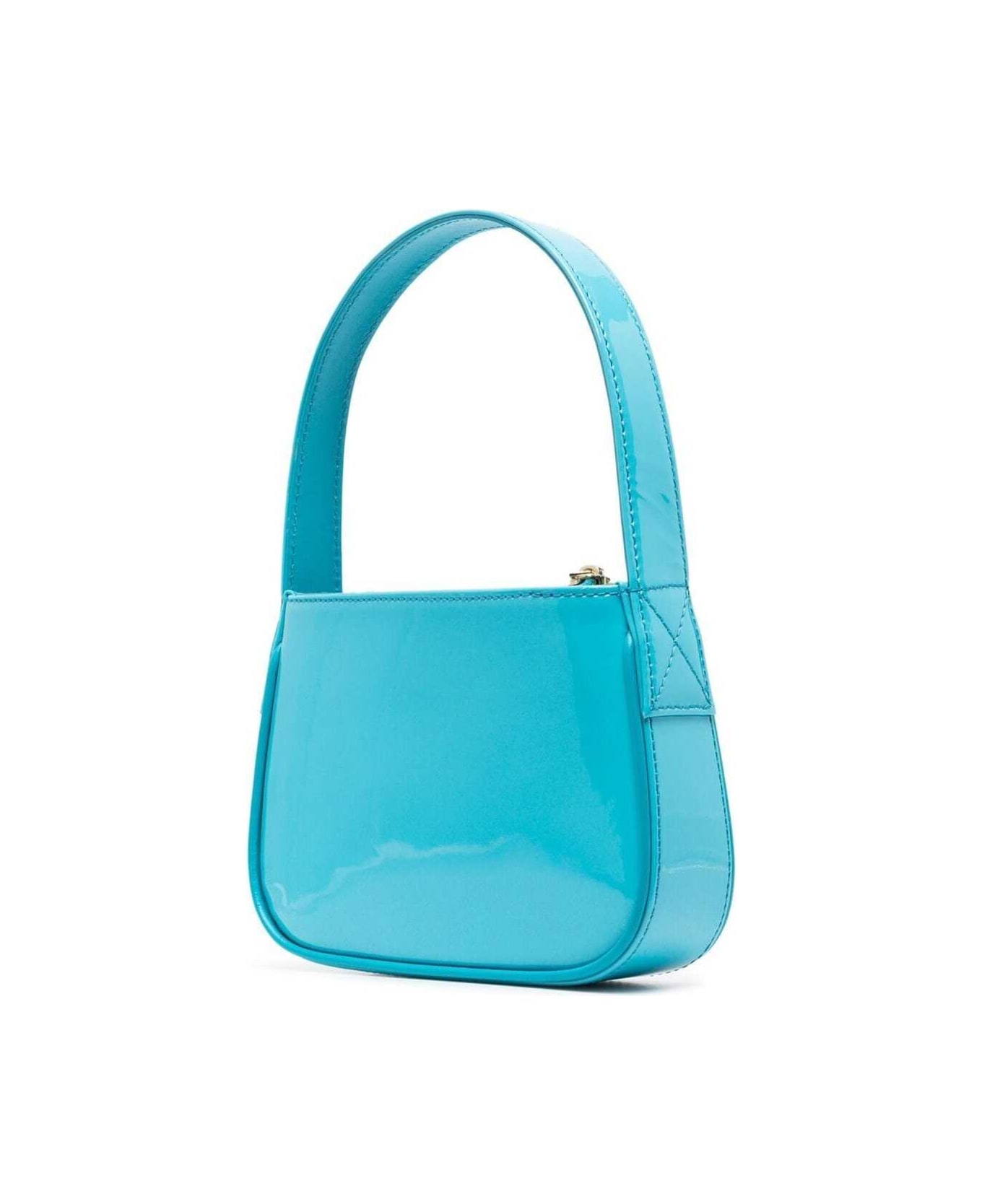 Blumarine Light Blue- Patent Finish Mini Bag With Rhinestone-embellished Logo In Calf Leather Woman - Light blue トートバッグ