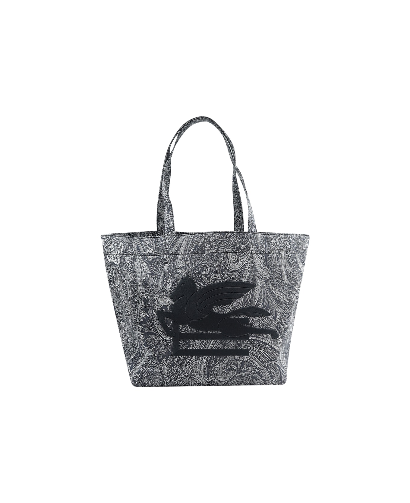 Etro Navy Blue Large Tote Bag With Paisley Jacquard Motif - Blue