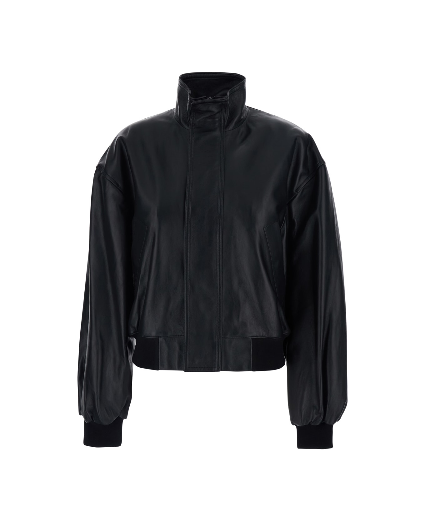 Balenciaga Black Jacket With Dropped Shoulders And High Neck In Leather Woman - BLACK