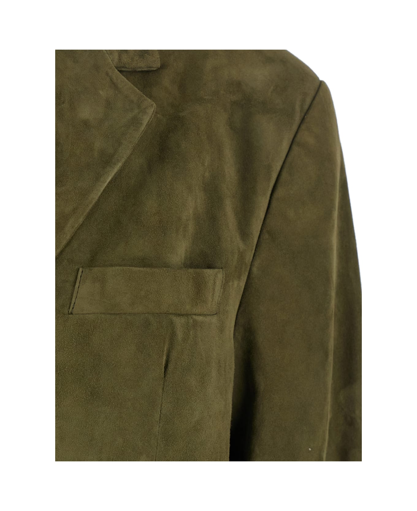 Marni Green Single-breasted Jacket With Notched Revers And Logo Patch On The Rear In Suede Woman - Verde