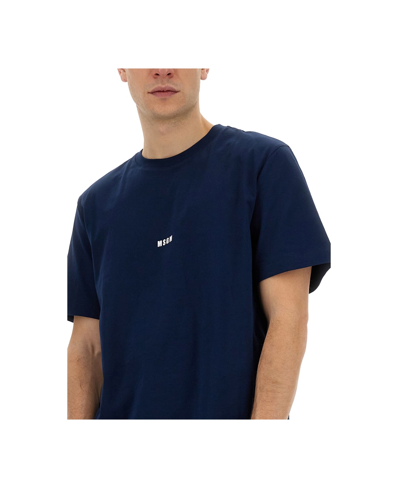 MSGM T-shirt With Logo - Blu Navy シャツ