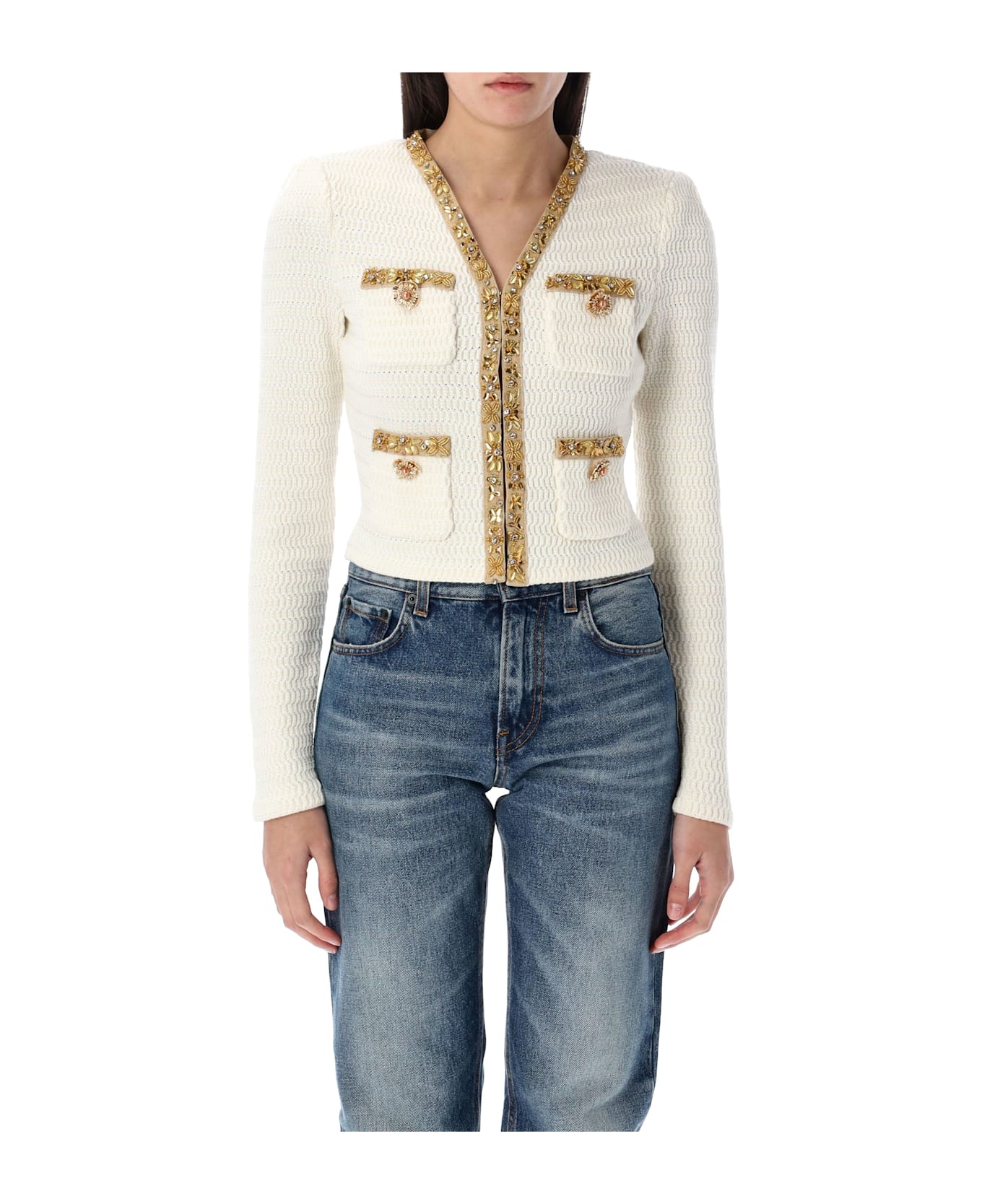 self-portrait Knit Jacket - Beige