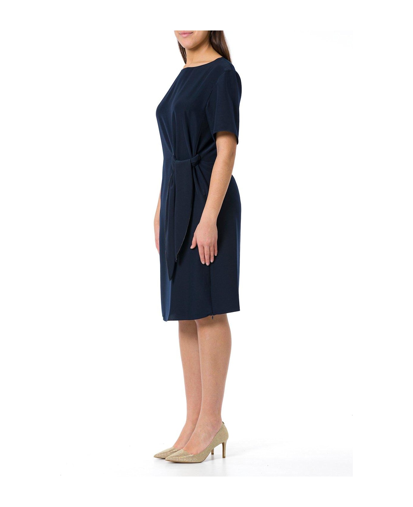 Emporio Armani Crewneck Side Tie Mini Dress - Blue