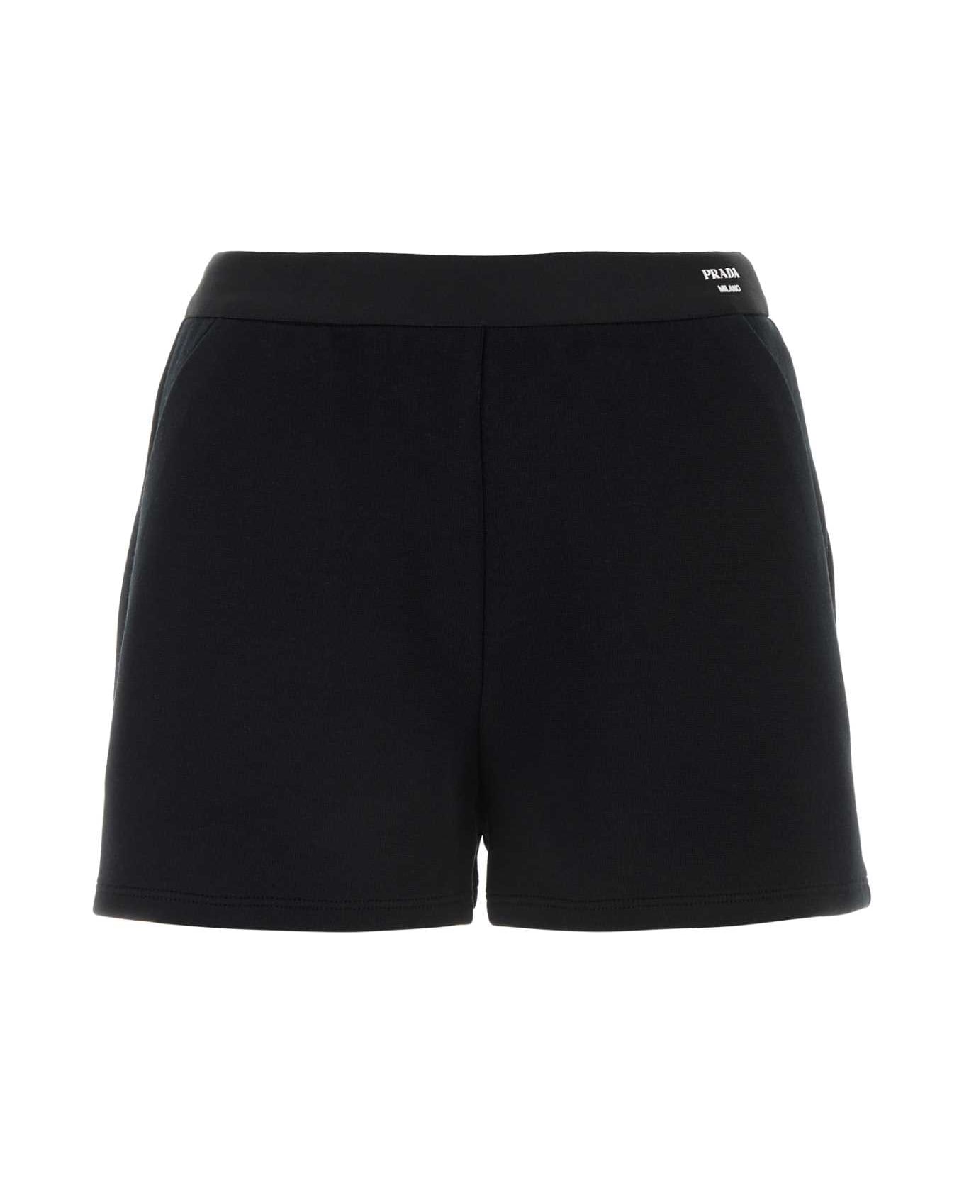 Prada Black Stretch Cotton Blend Shorts - NERO