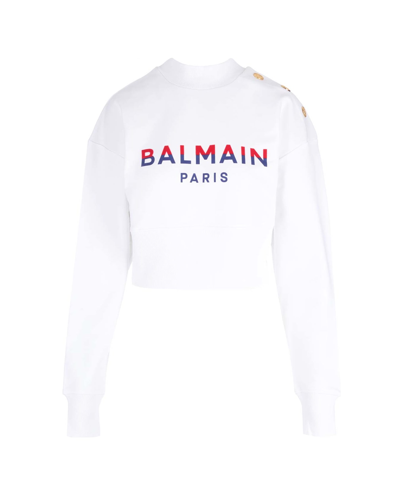 Balmain Cotton Crop Sweatshirt With Logo - White