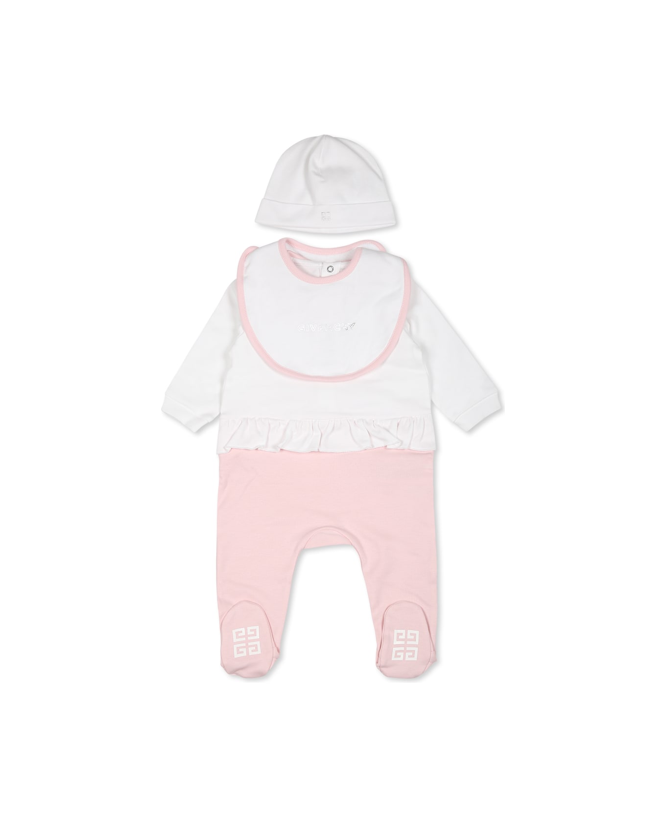 Givenchy Pink Babygrow Set For Baby Girl With Logo - Multicolor