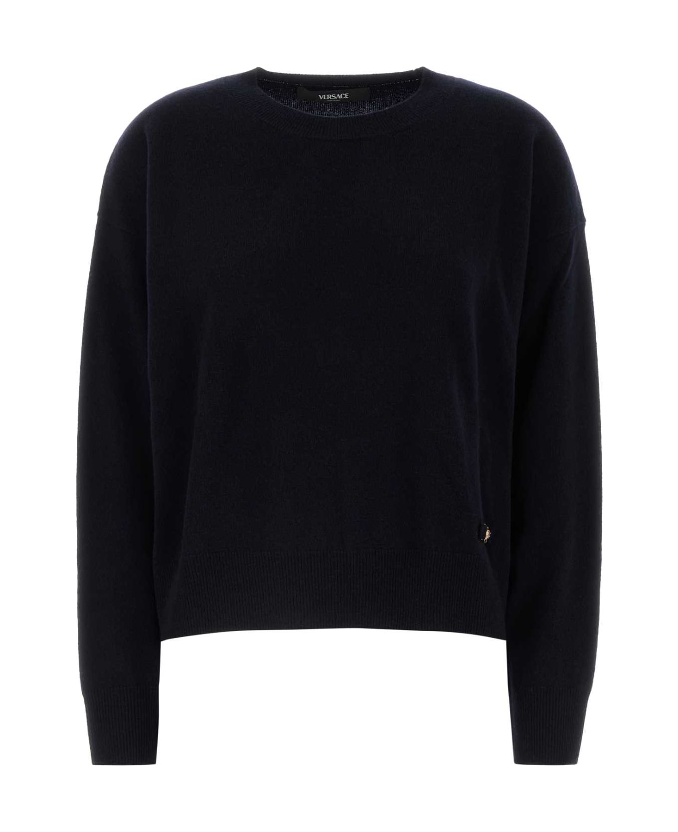Tシャツ・カットソー VERSACE Midnight Blue Stretch Wool Blend Sweater Versace Midnight Blue Stretch Wool Blend Sweater | italist