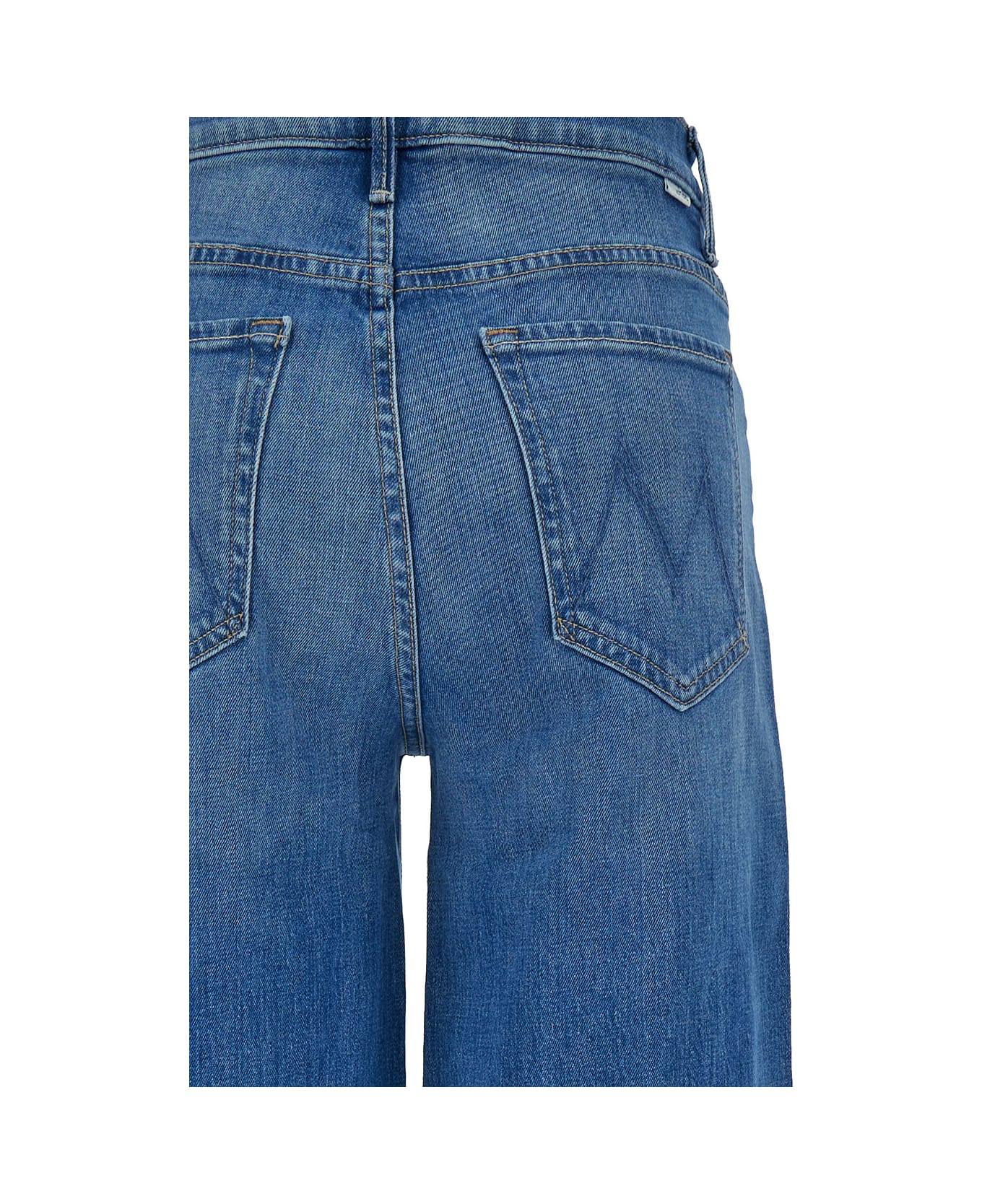 Mother 'the Undercover' Light Blue Wide Jeans With Branded Button In Cotton Denim Man - Blu