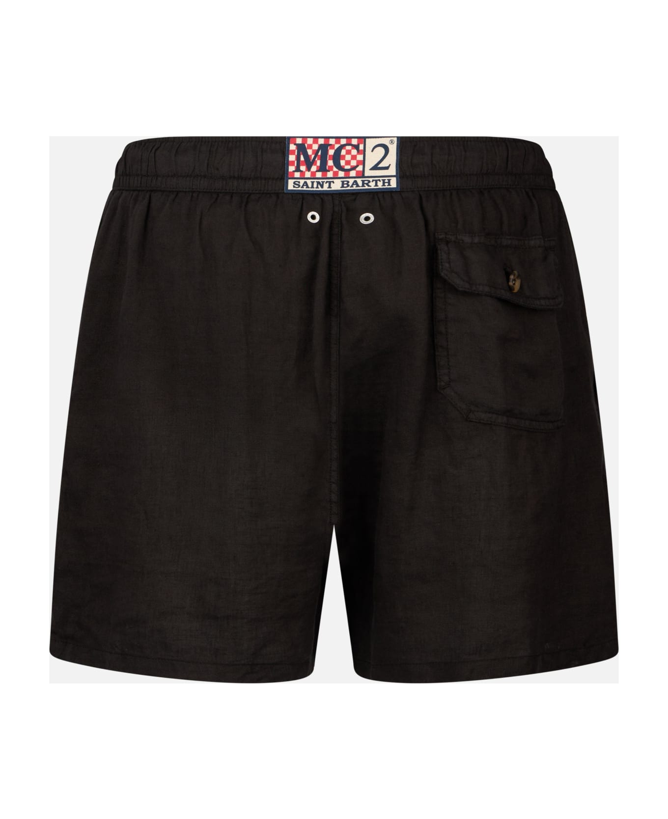 MC2 Saint Barth Man Mid-length Black Linen Swim-shorts Gustavia - BLACK