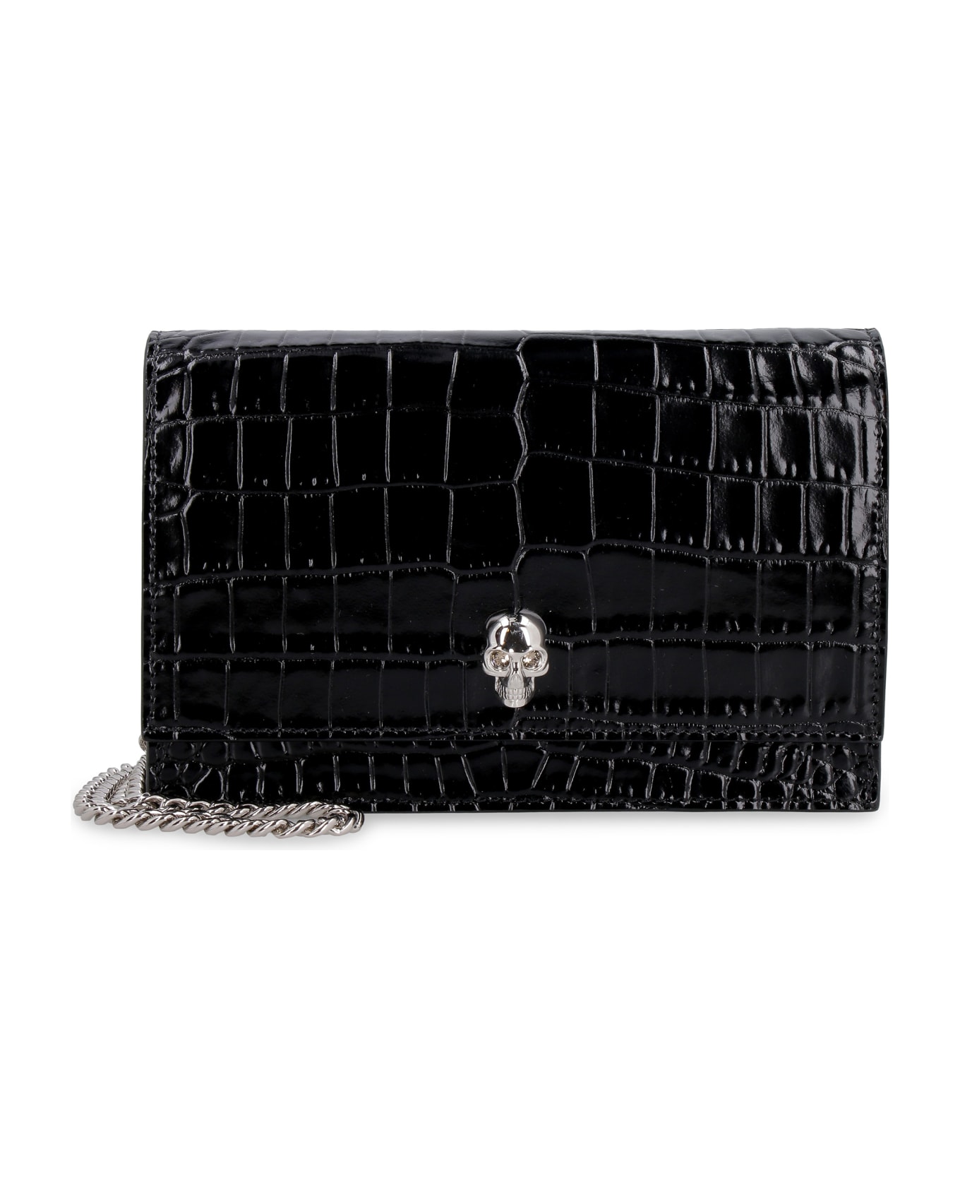 Alexander McQueen Skull Croco-print Leather Bag - black