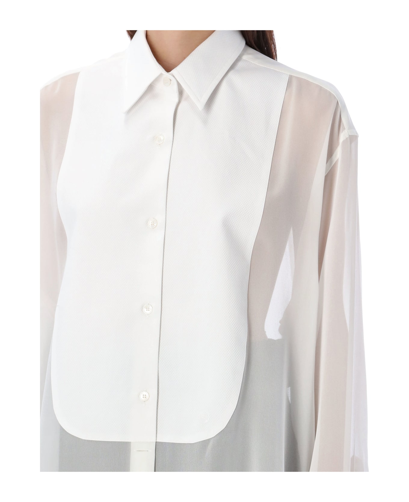 Stella McCartney S-wave Silk Chiffon Tuxedo Shirt - WHITE