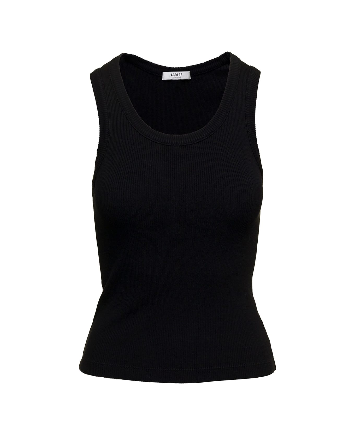 AGOLDE Black Ribbed Tank Top With U Neckline In Cotton Blend Woman - Black