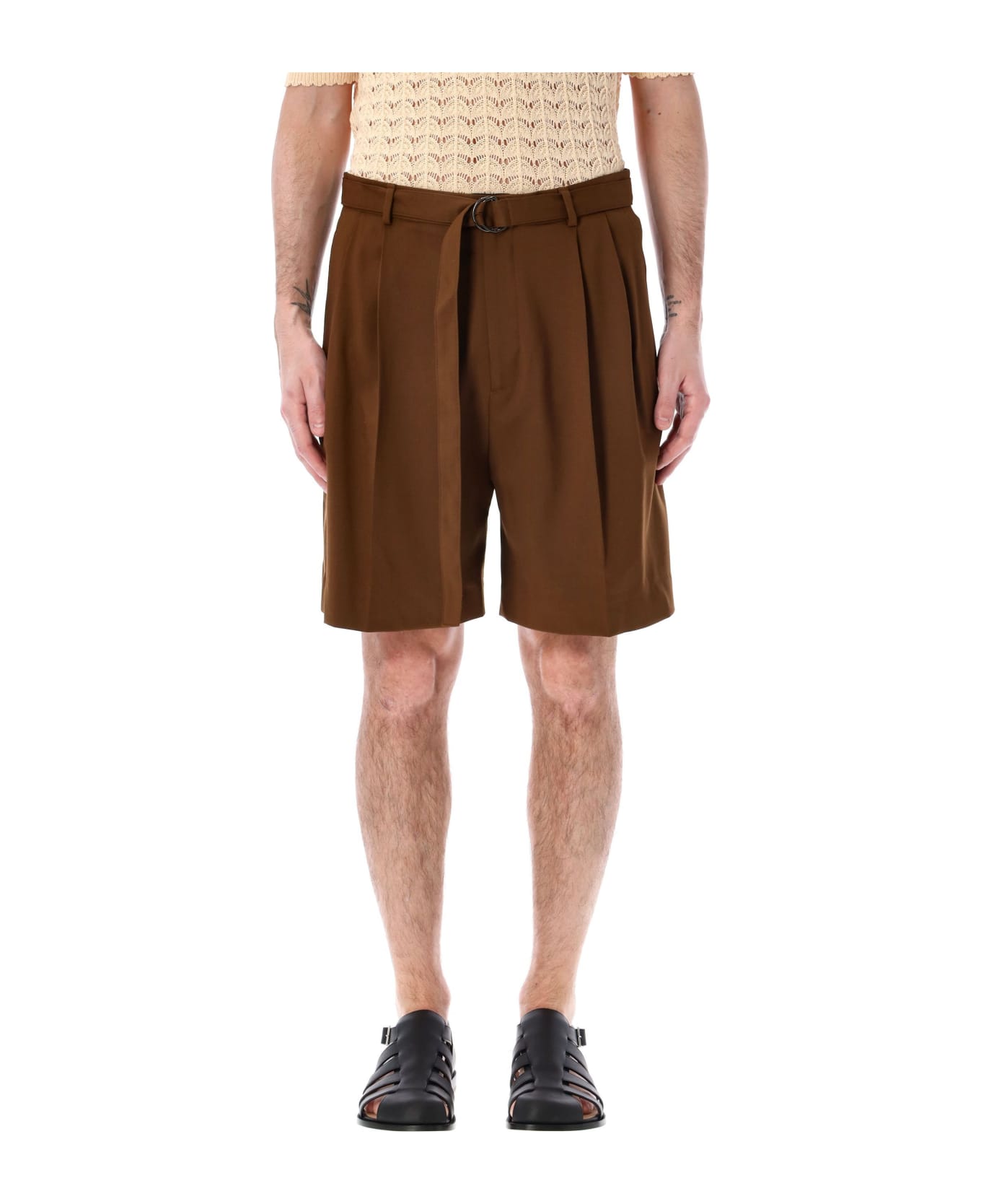 CMMN SWDN Marshall Pleated Shorts - BROWN