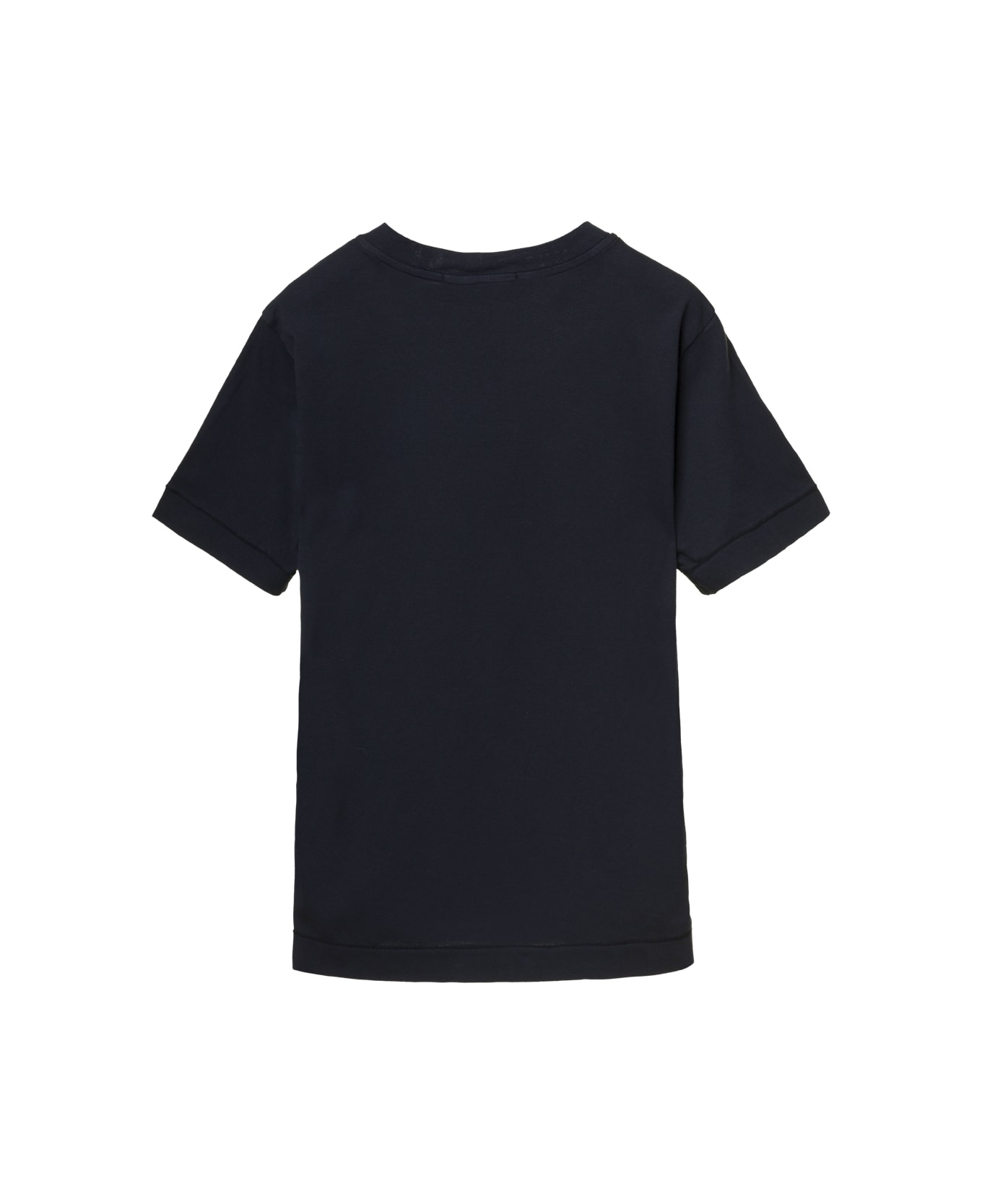 Stone Island Junior Blue Crewneck T-shirt With Patch Logo And Pocket In Cotton Boy - Blu