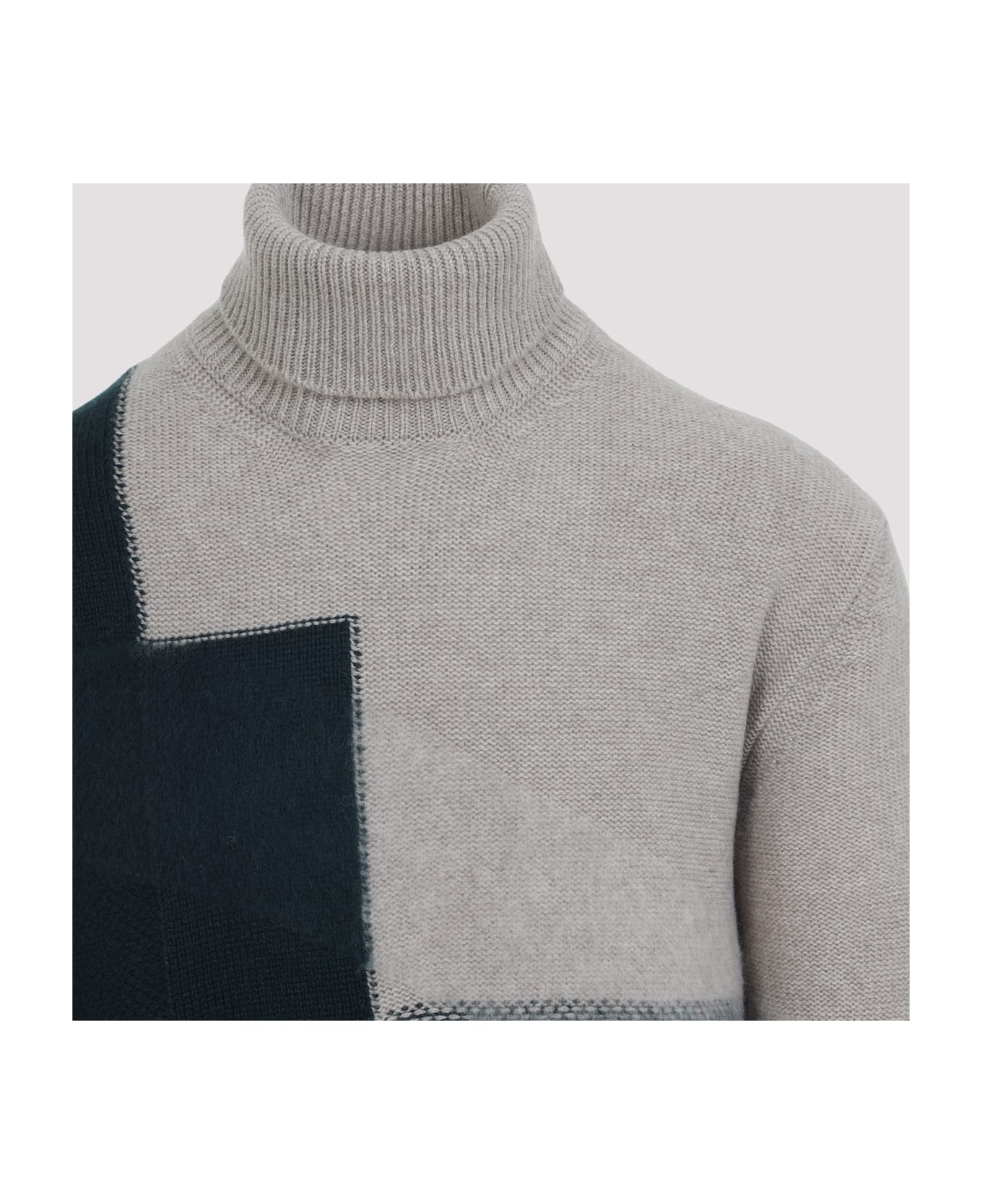 Zegna Intarsia Turtle Neck Sweater - Verde Scuro Fantasia
