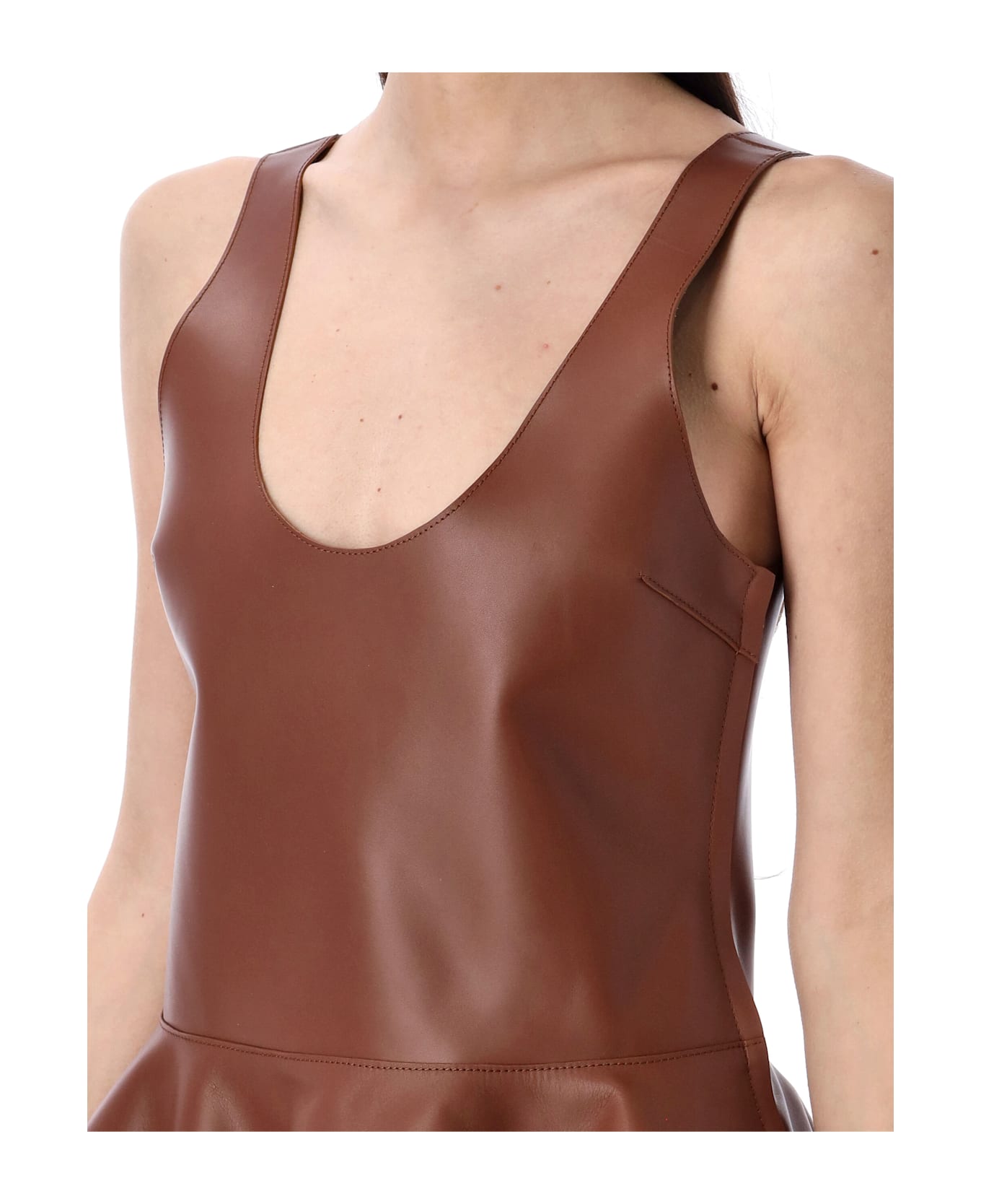 J.W. Anderson Circle-shirt Leather Mini Dress - CHESTNUT