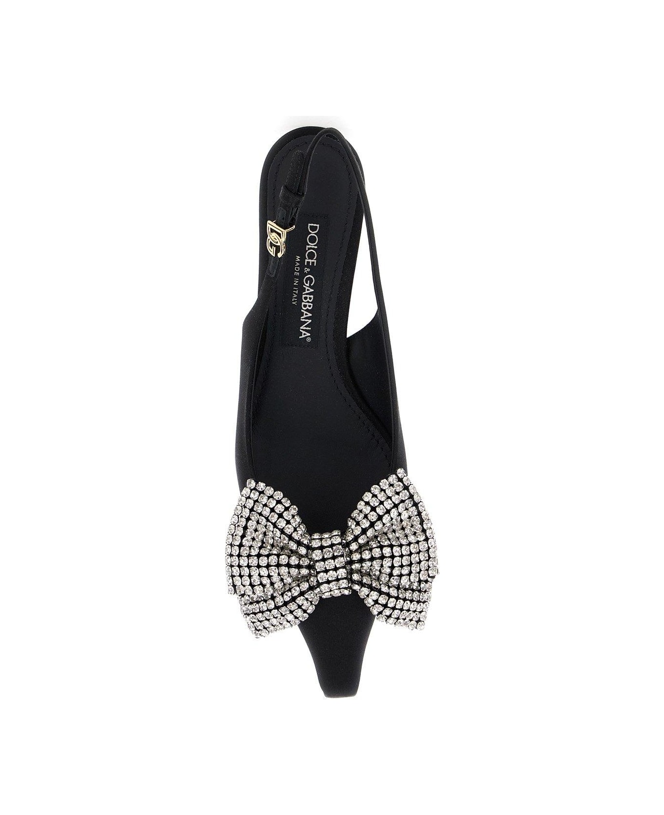 Dolce & Gabbana Embellished Satin Slingbacks - Nero Crystal