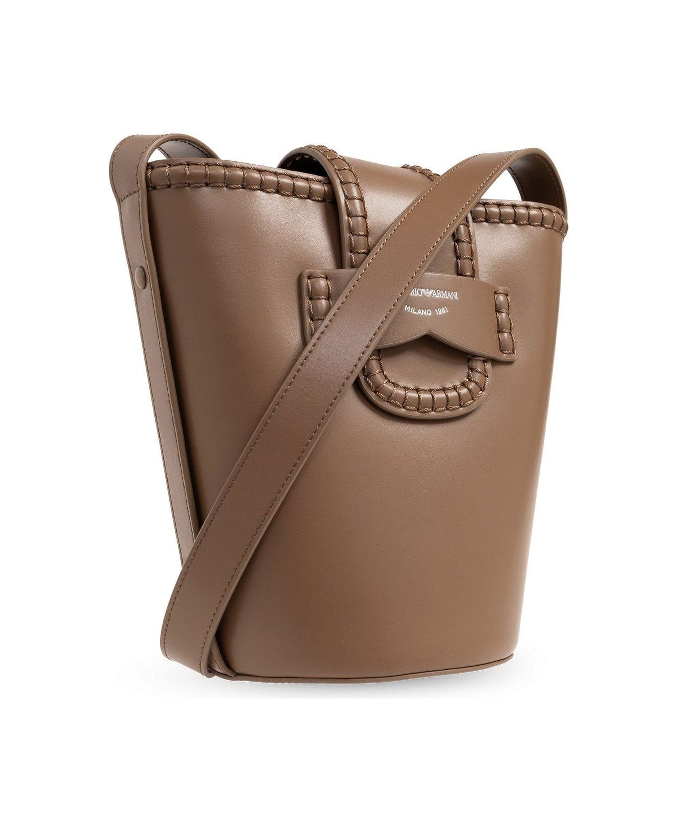 Emporio Armani Shoulder Bag With Logo - Leather Brown