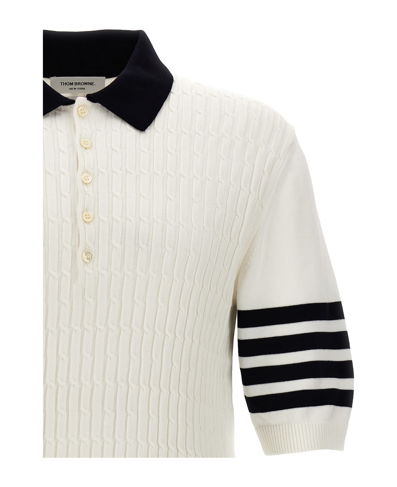Thom Browne 'placed Baby Cable Rib' Polo Shirt - White/Black