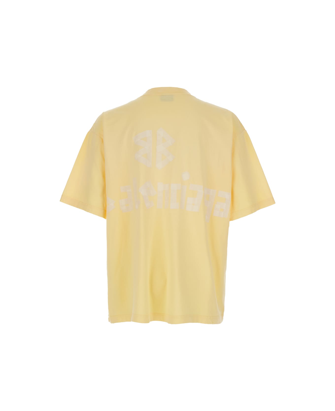 Balenciaga 
political C
 Yellow Crewneck T-shirt With Logo Lettering On The Front And Logo Print On The Rear In Cotton Man - Yellow