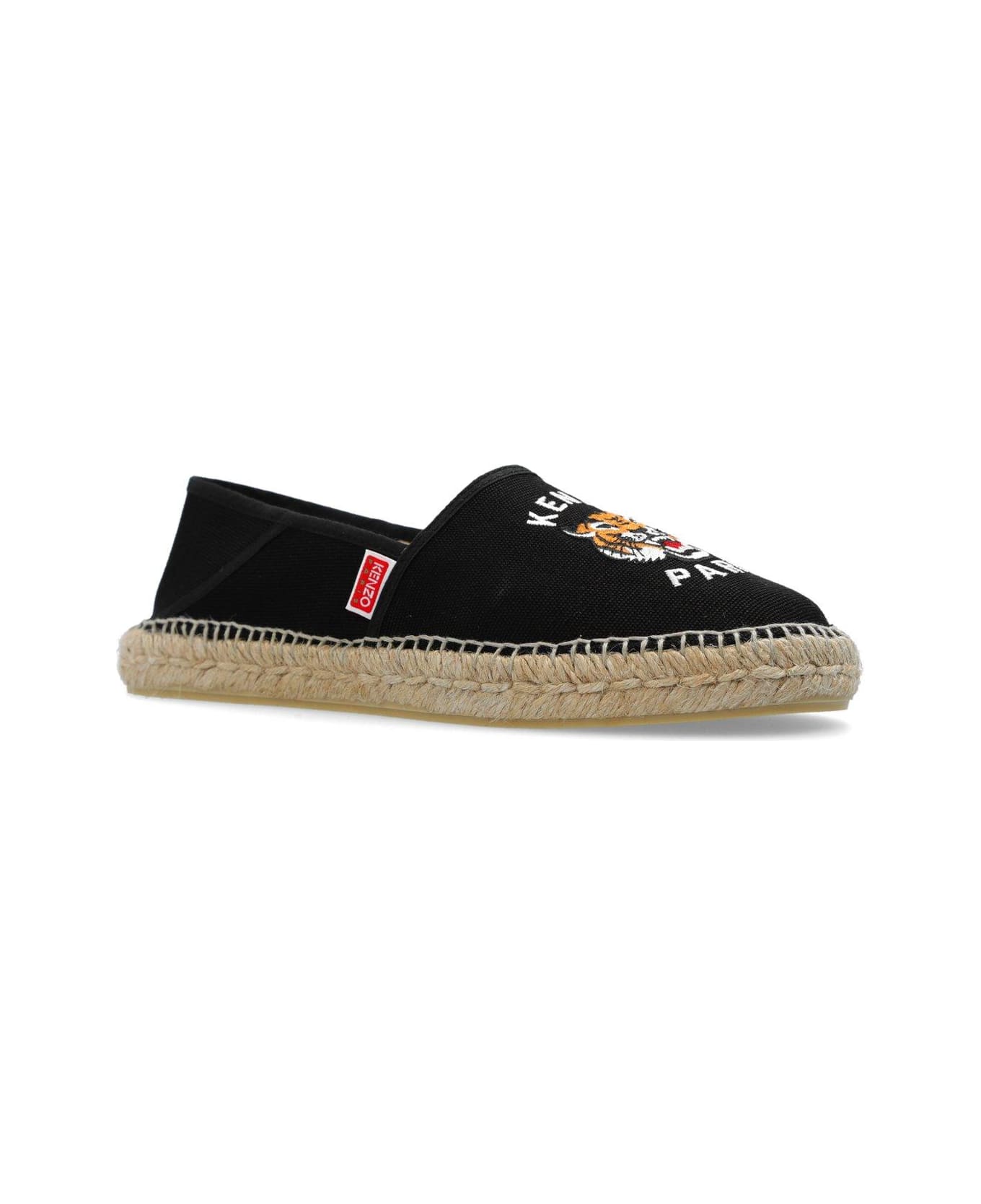 Kenzo Lucky Tiger Embroidered Espadrilles - BLACK