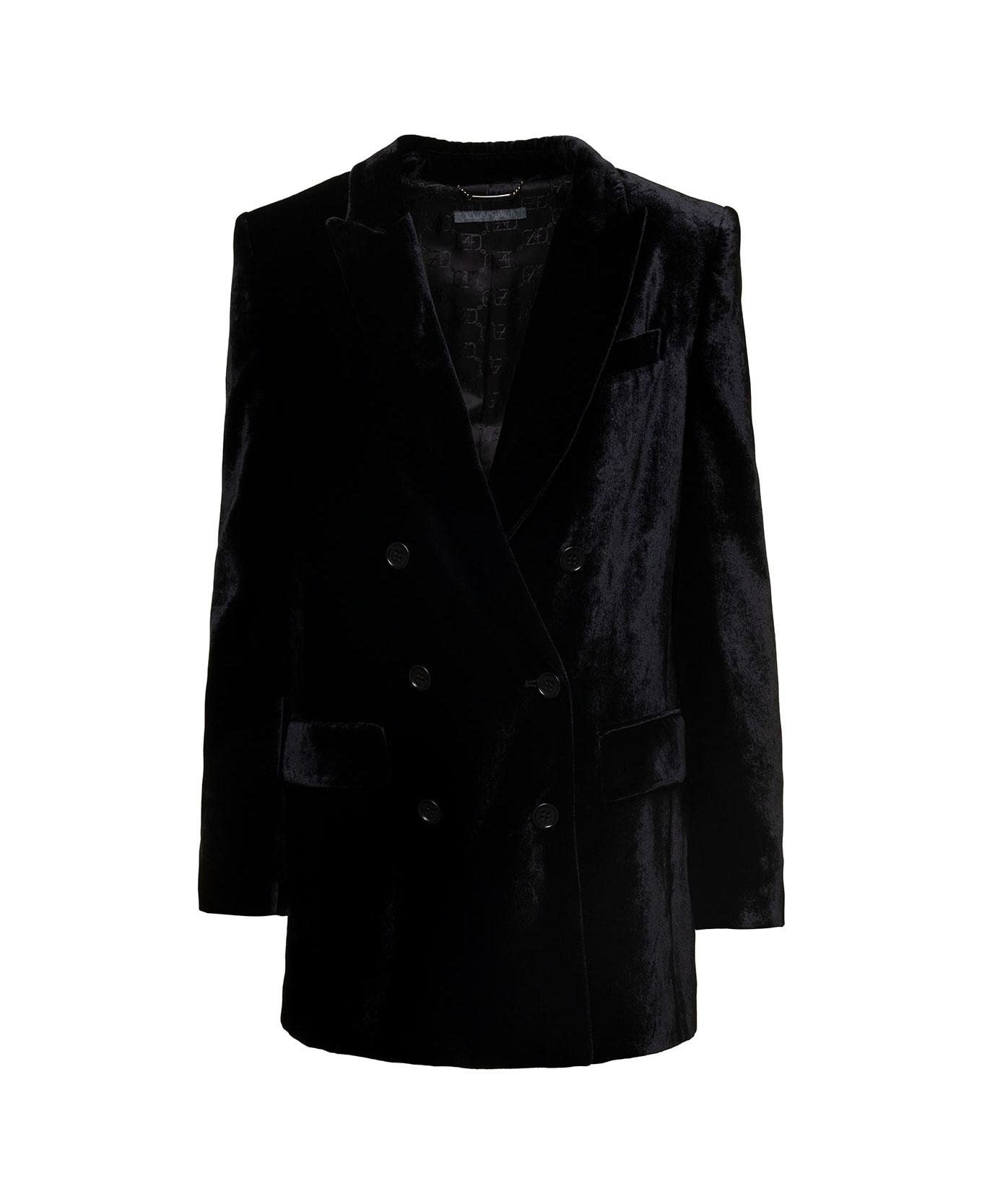 Alberta Ferretti Black Double-breasted Jacket With Tonal Buttons In Velvet Woman - NERO コート
