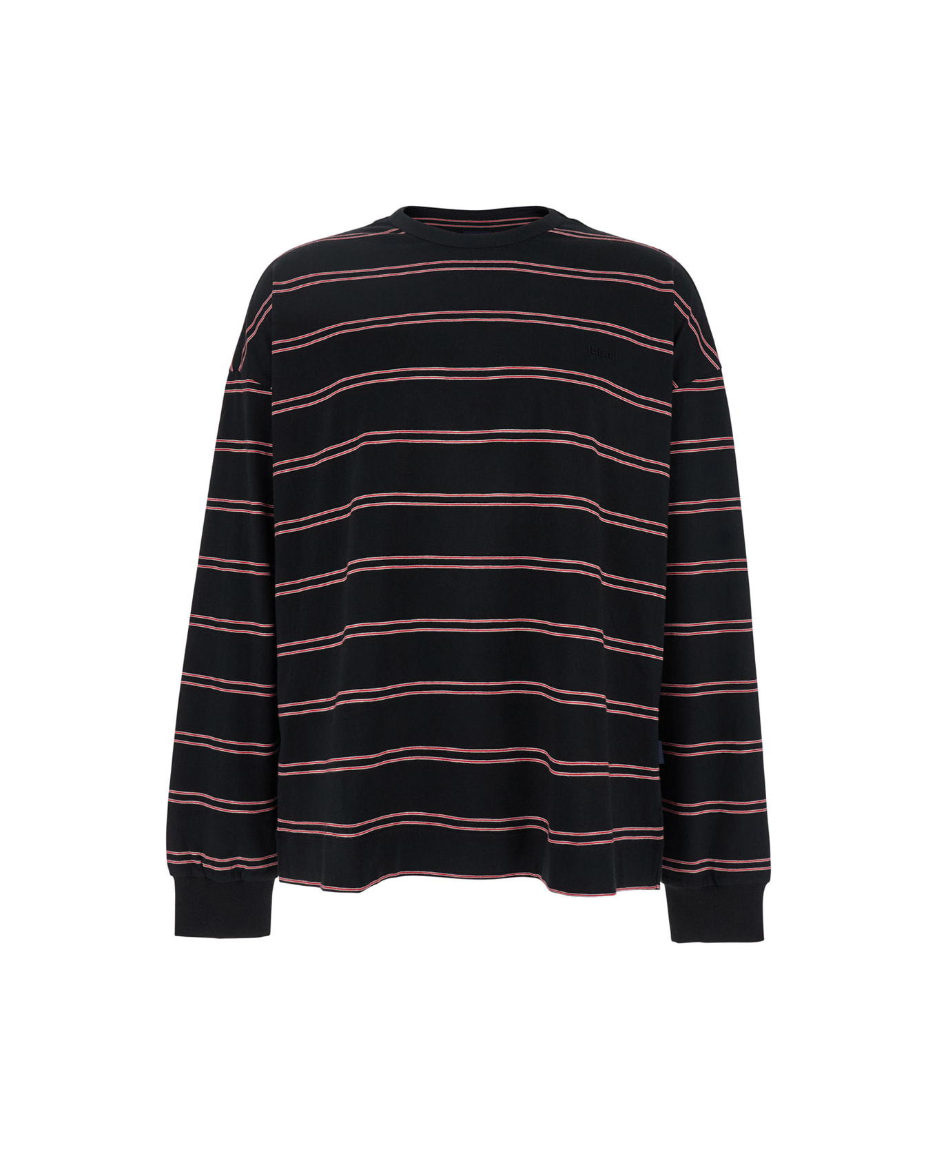 Juun.J Black Sweater With All-over Striped Motif In Cotton Man - Black