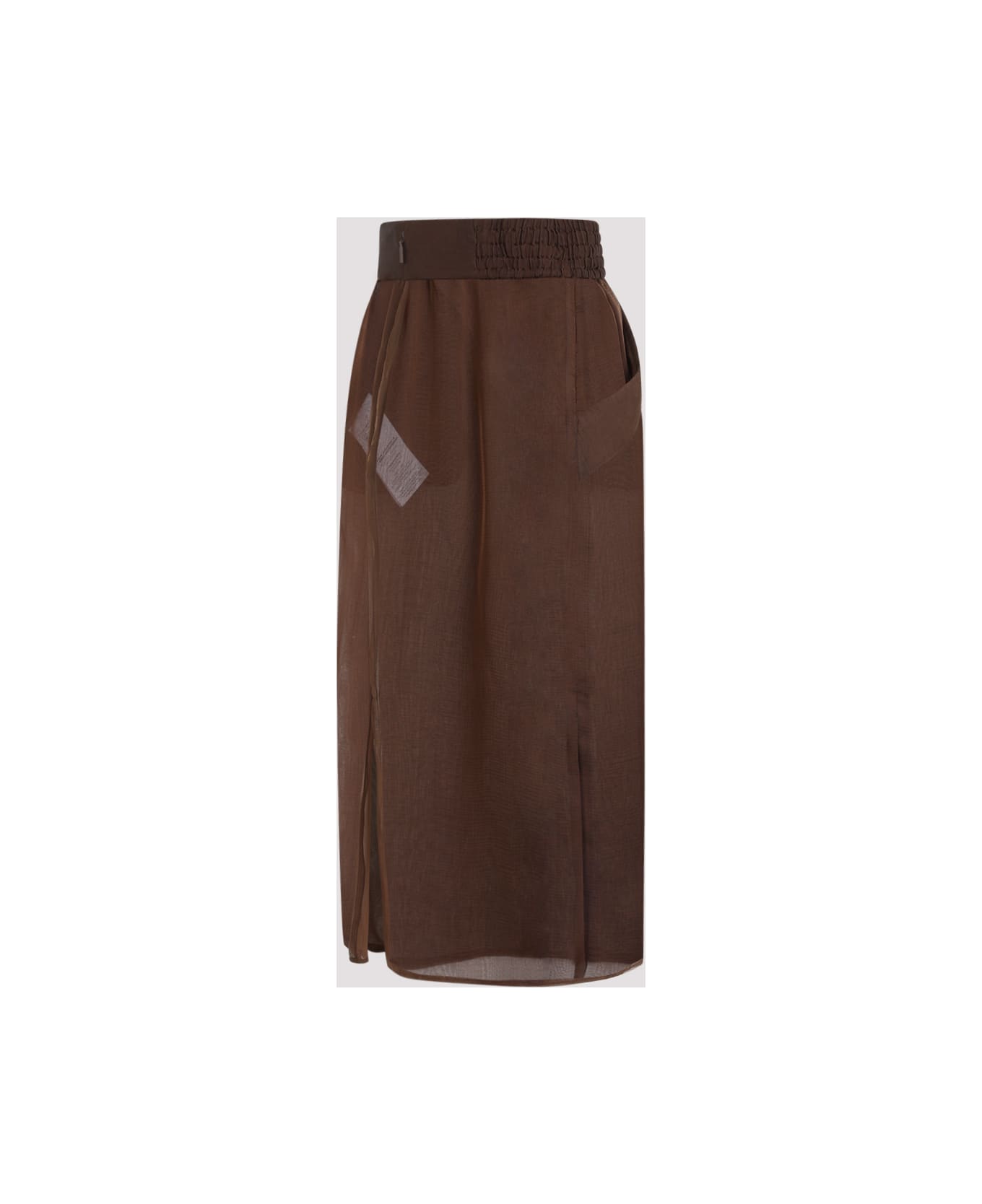 Saint Laurent Silk Midi Skirt - Marron