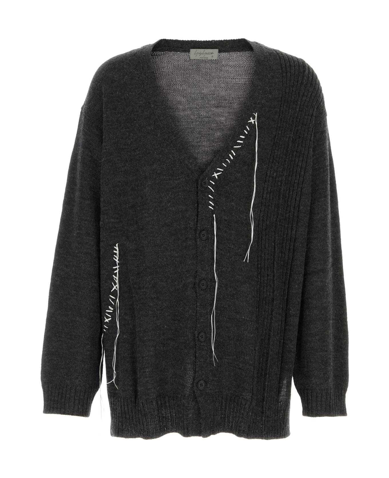 Yohji Yamamoto Graphite Wool Oversize Cardigan - CHARCOAL