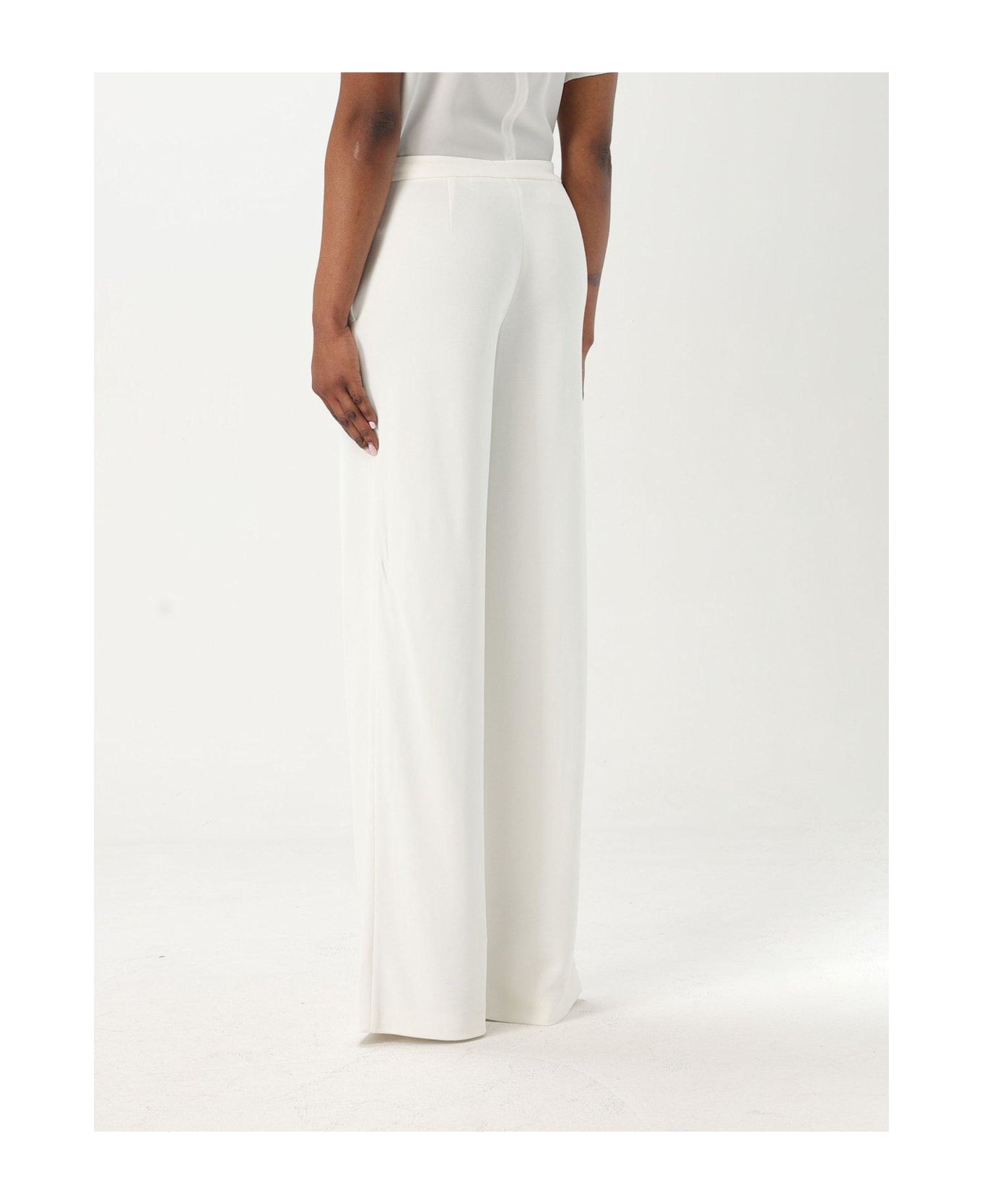 Emporio Armani Icon Compact Piqué Palazzo Trousers - White