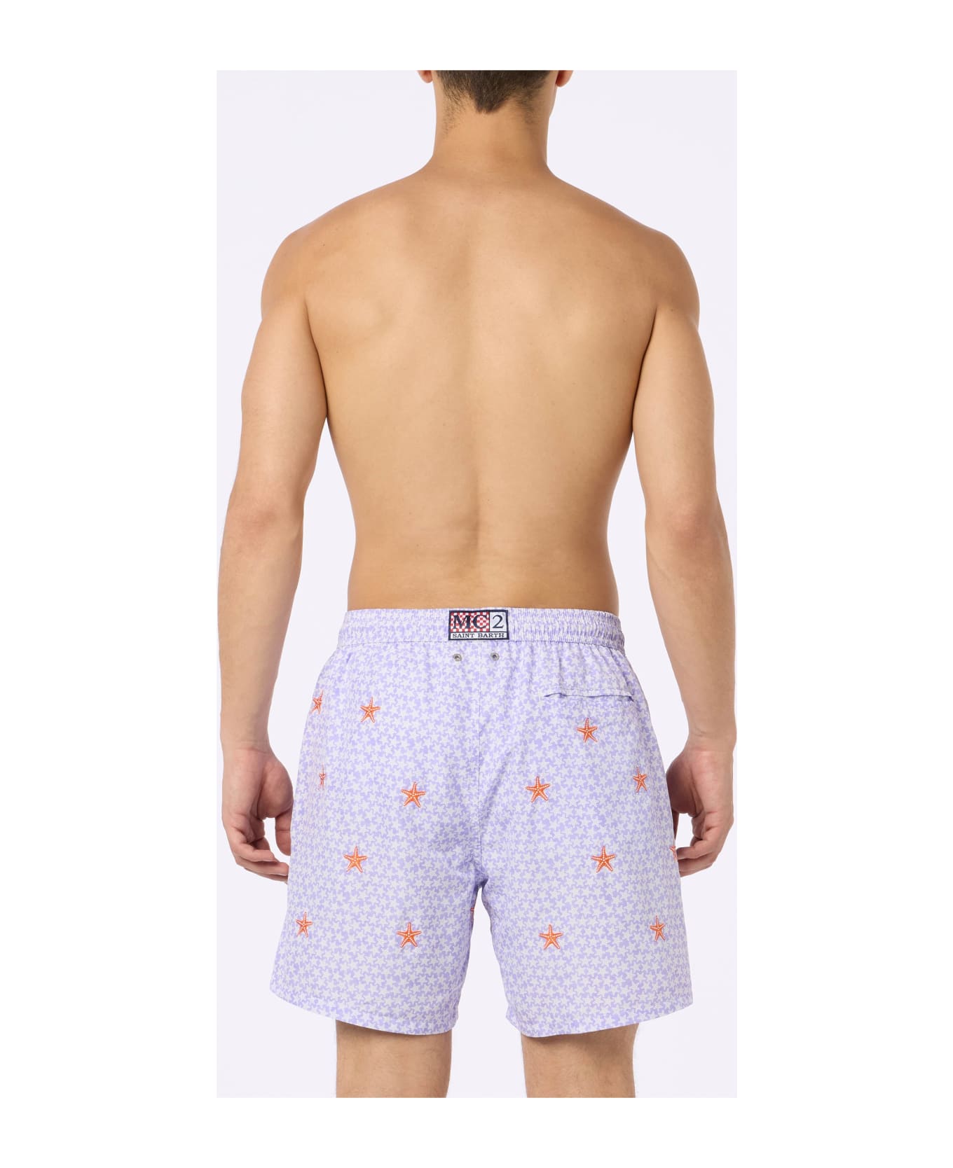 MC2 Saint Barth Man Lightweight Fabric Swim-shorts Lighting With Seastars Embroidery - PINK