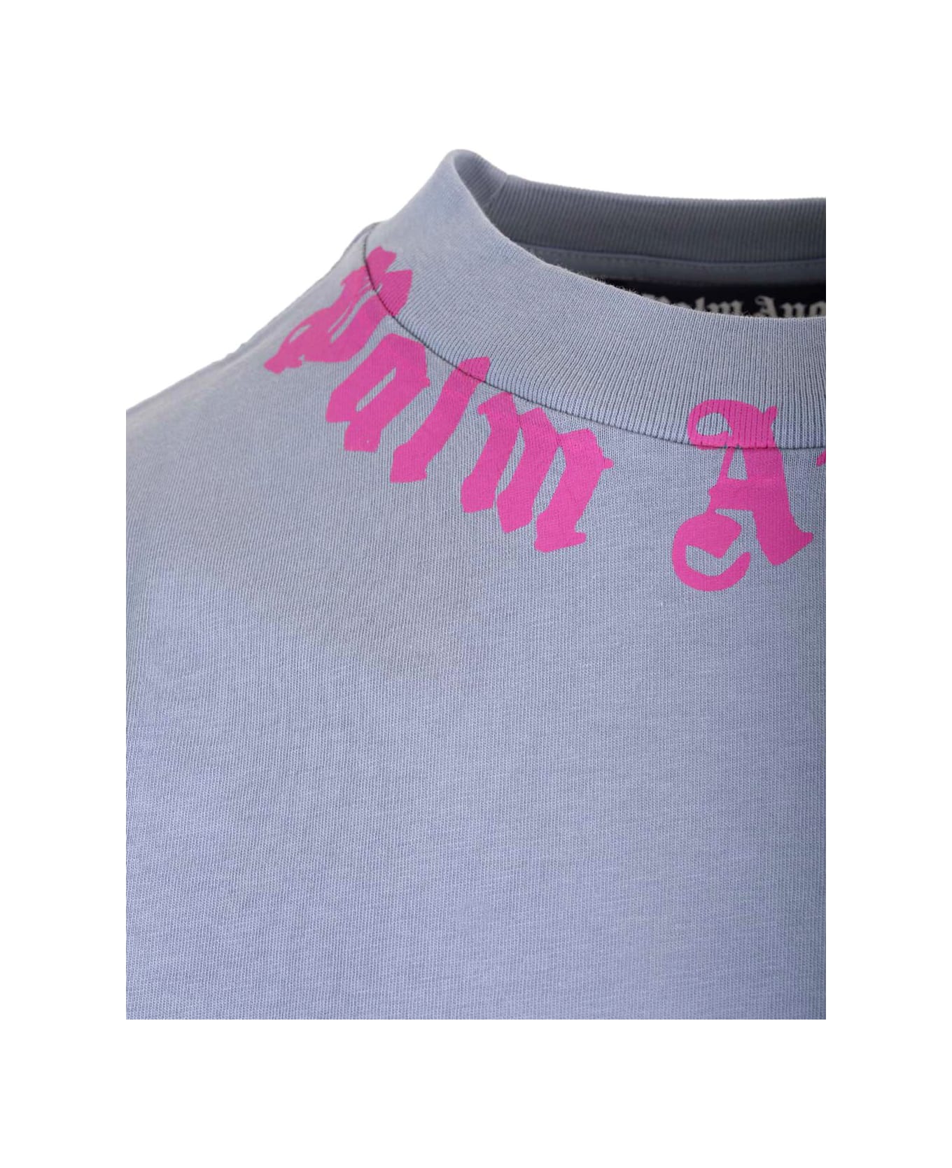 Palm Angels Neck Logo T-shirt - LIGHT GREY FUCHSIA