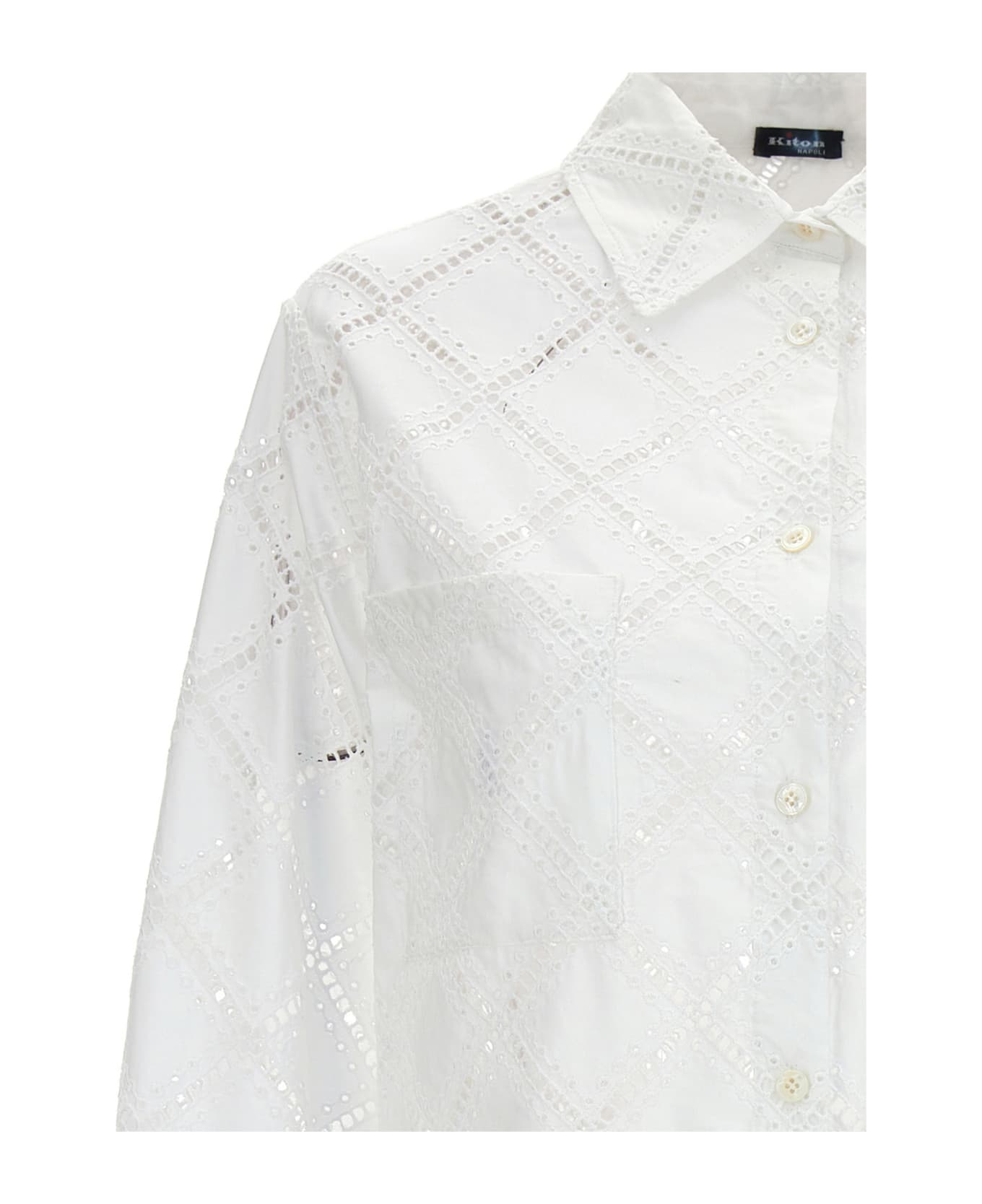 Kiton Camicia Cotone Traforato - White