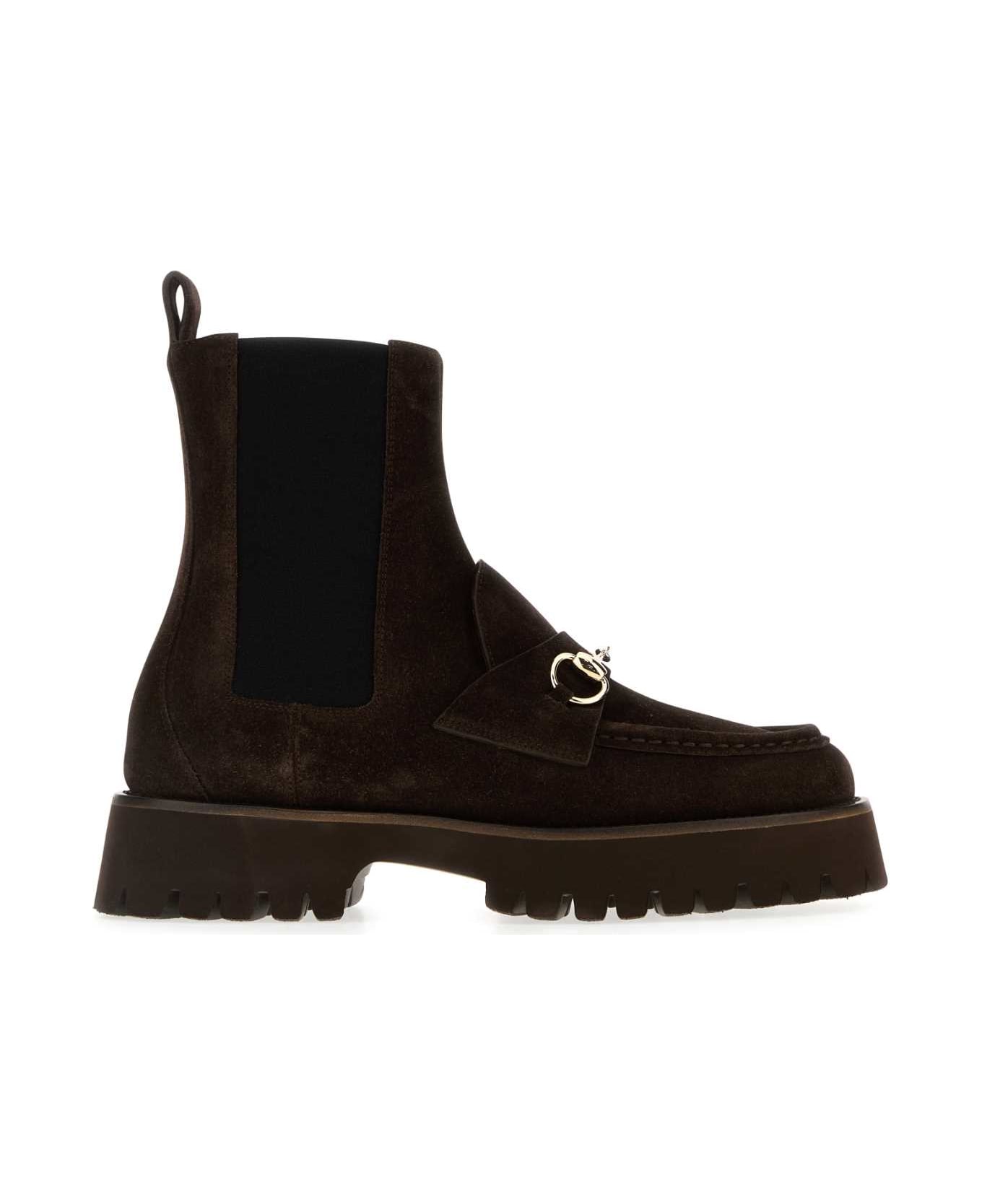Gucci Brown Suede Ankle Boots - BROWN