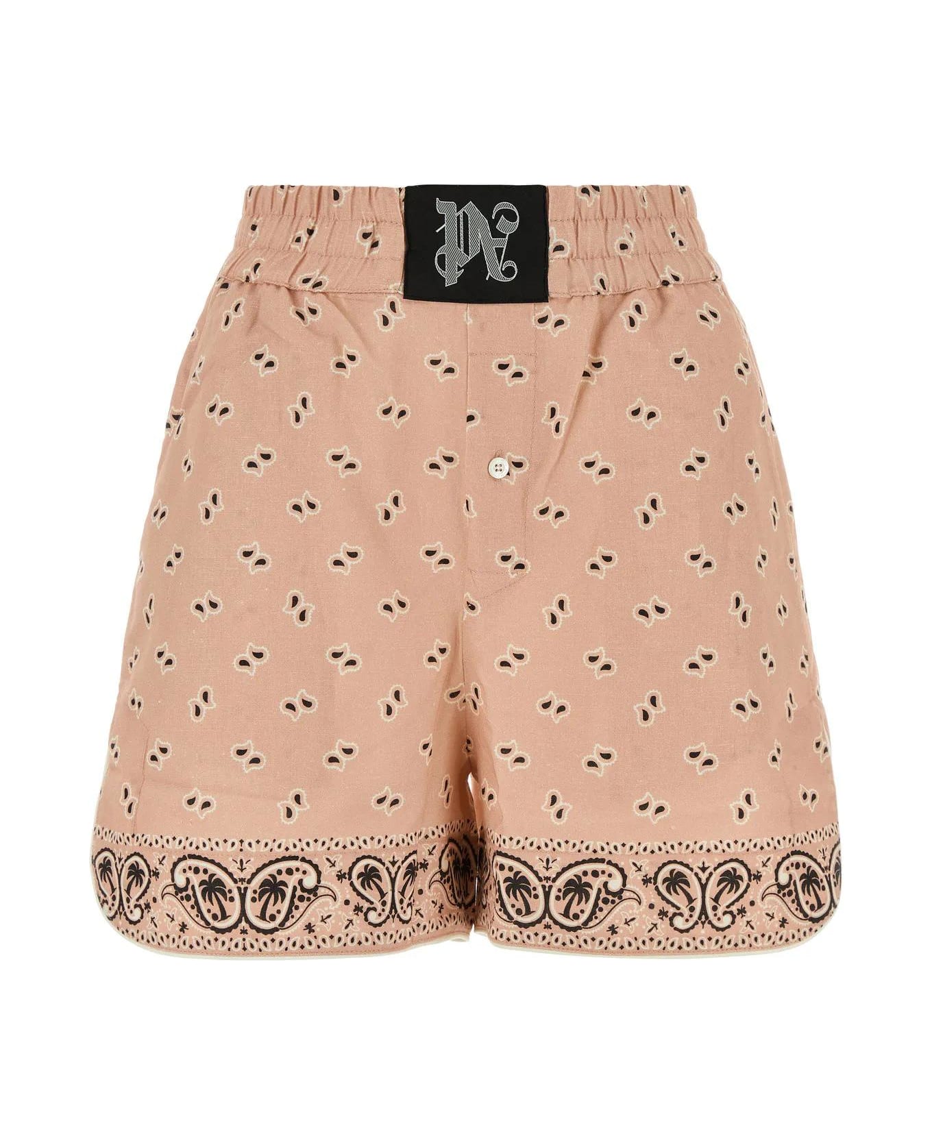 Palm Angels Printed Linen Blend Shorts - Pink/black