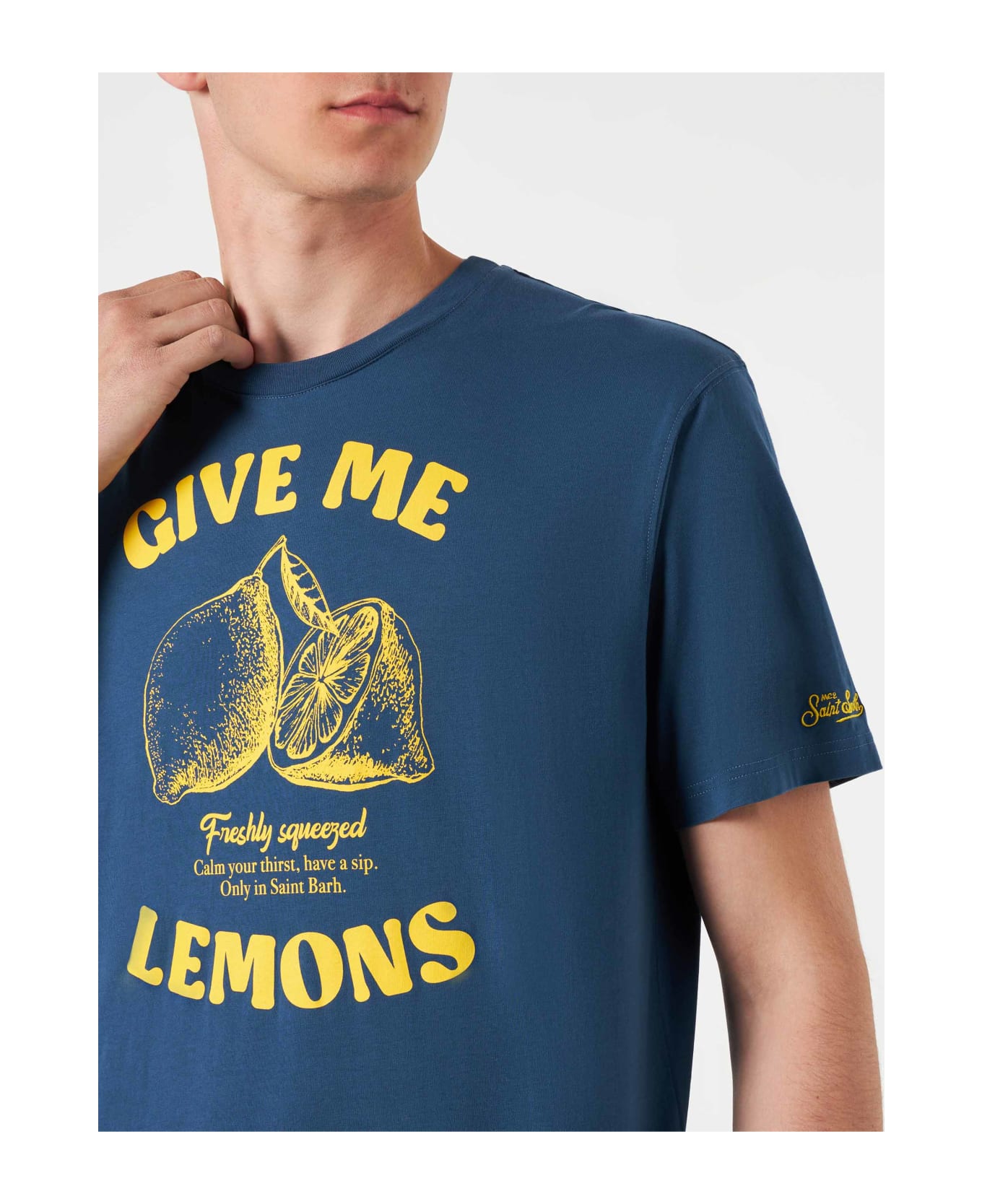 MC2 Saint Barth Man Cotton T-shirt With Lemons Print - BLUE