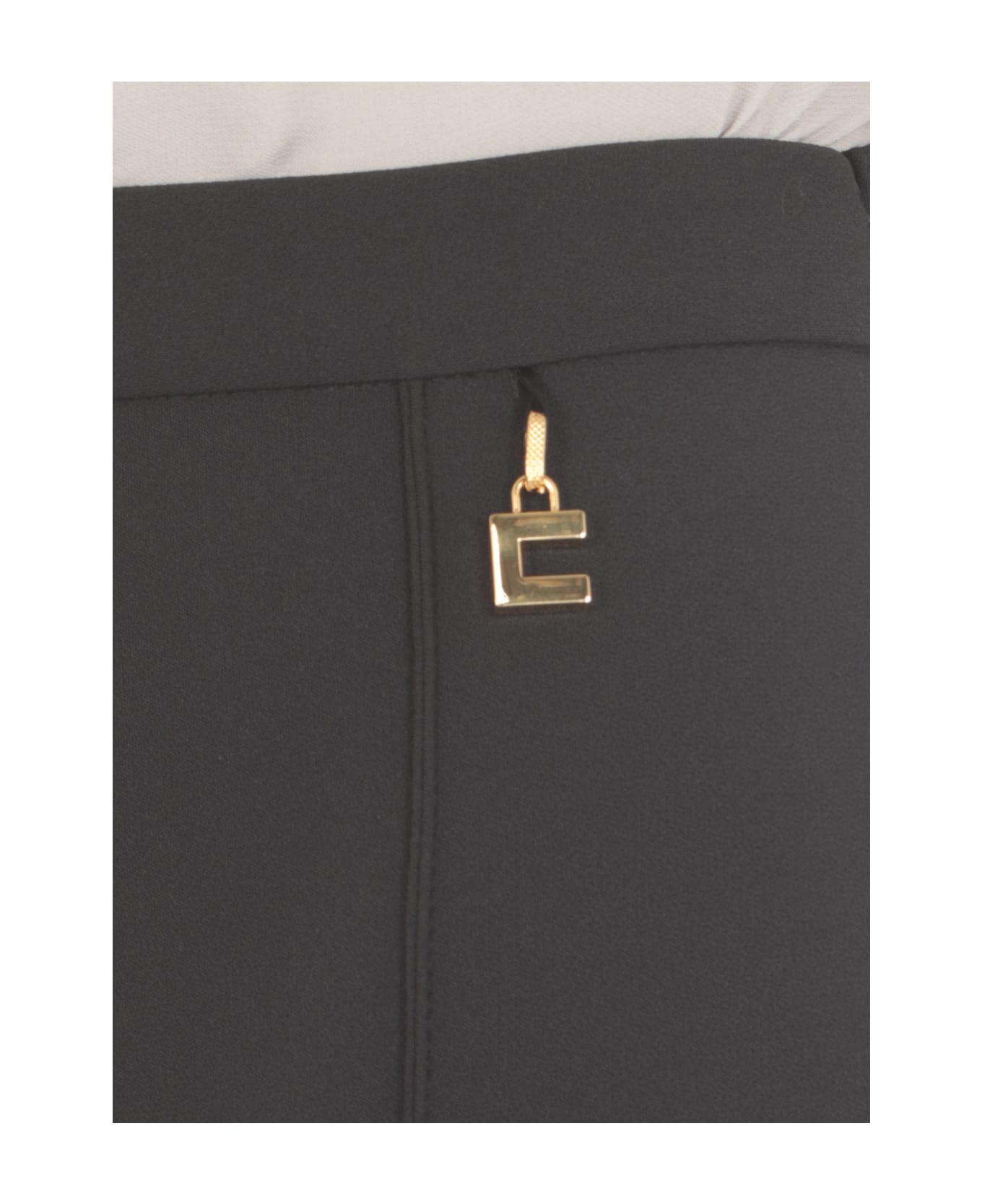 Elisabetta Franchi Flared Trousers With Charms Accessory - Black