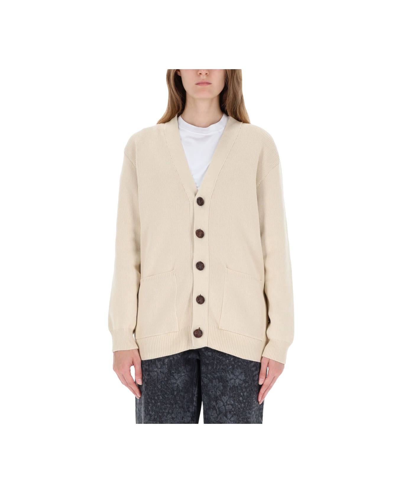 Golden Goose Cardigan With Logo - BEIGE