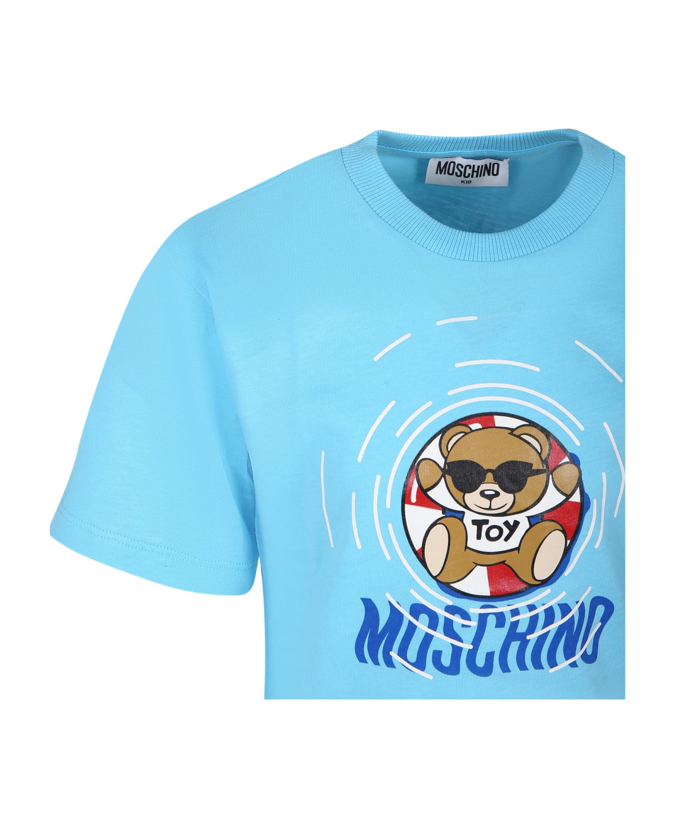 Moschino Light Blue T-shirt For Boy With Multicolored Print And Teddy Bear - Blu