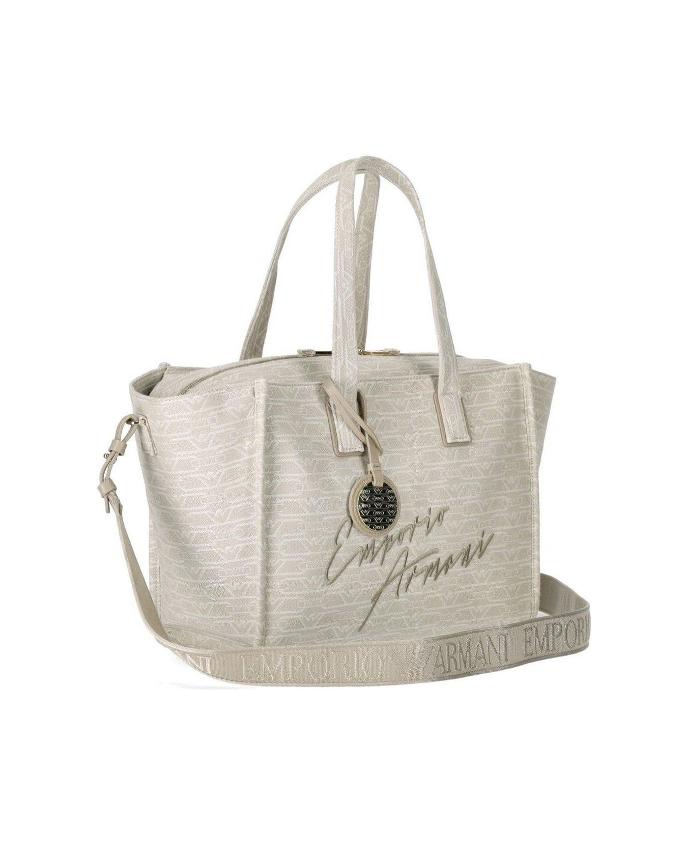Emporio Armani All-over Monogram Medium Shopper Bag - Natural
